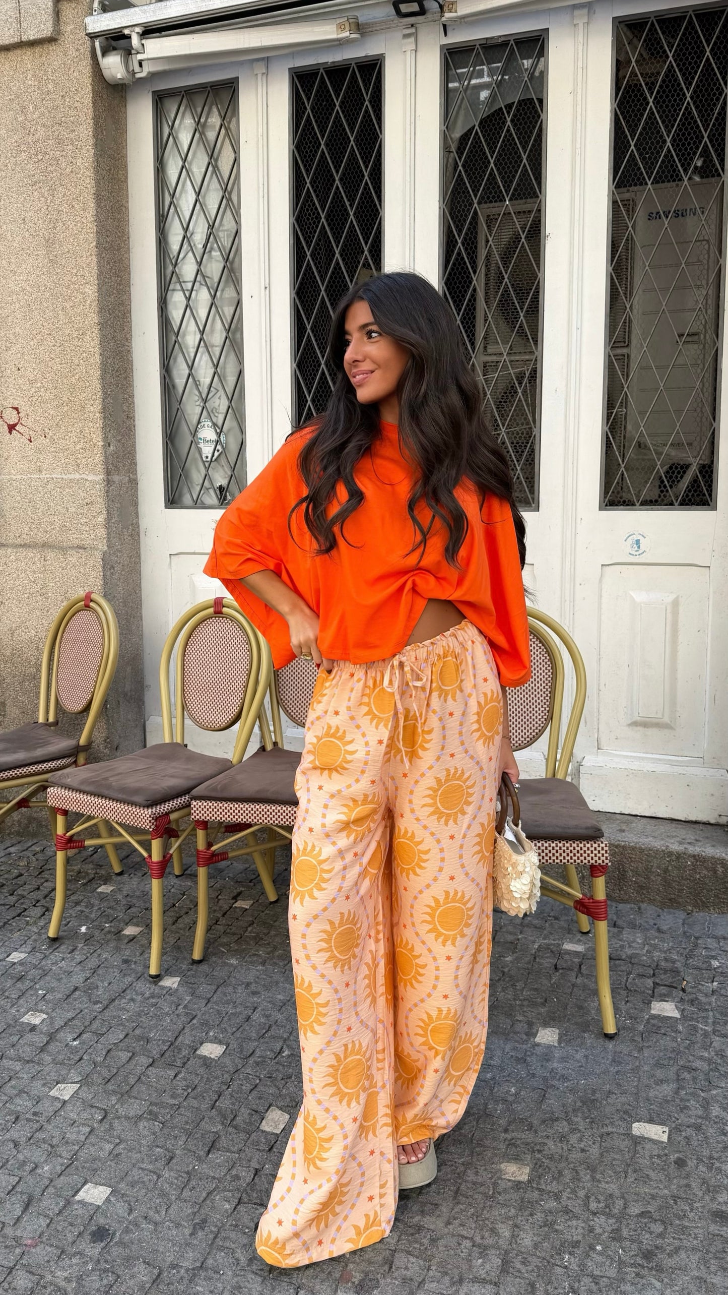 Sunburst Print Wide-Leg Trousers
