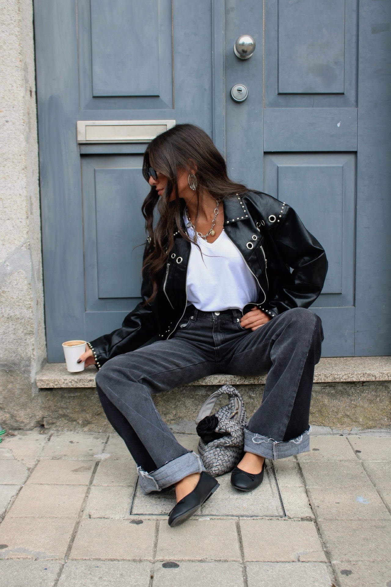Dual Tone Black Washed Straight-Leg Jeans