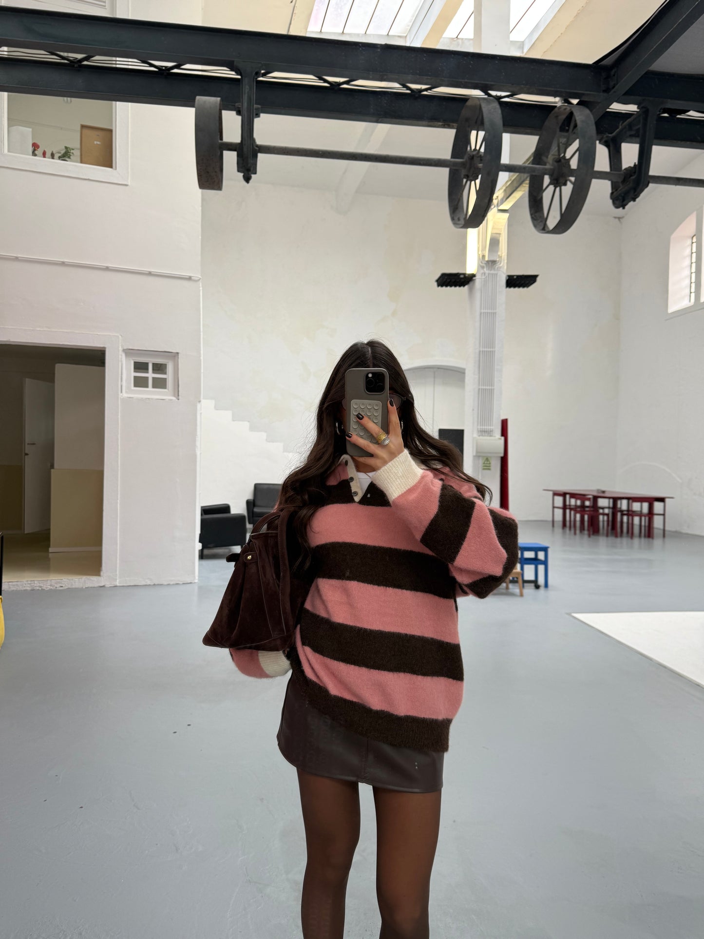 Blush Pink & Chocolate Striped Sweater