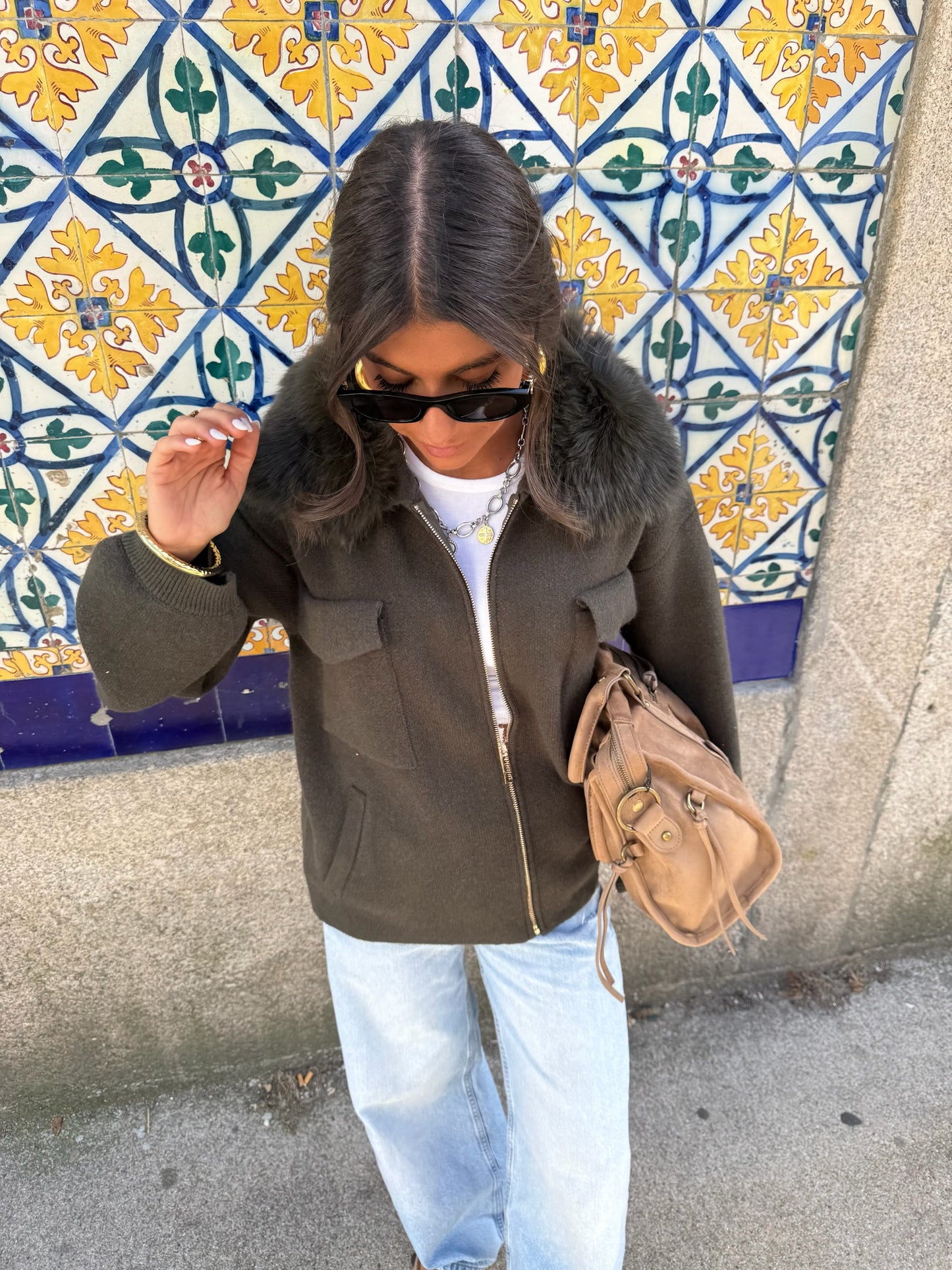 Wool & Cashmere Blend Jacket in Khaki