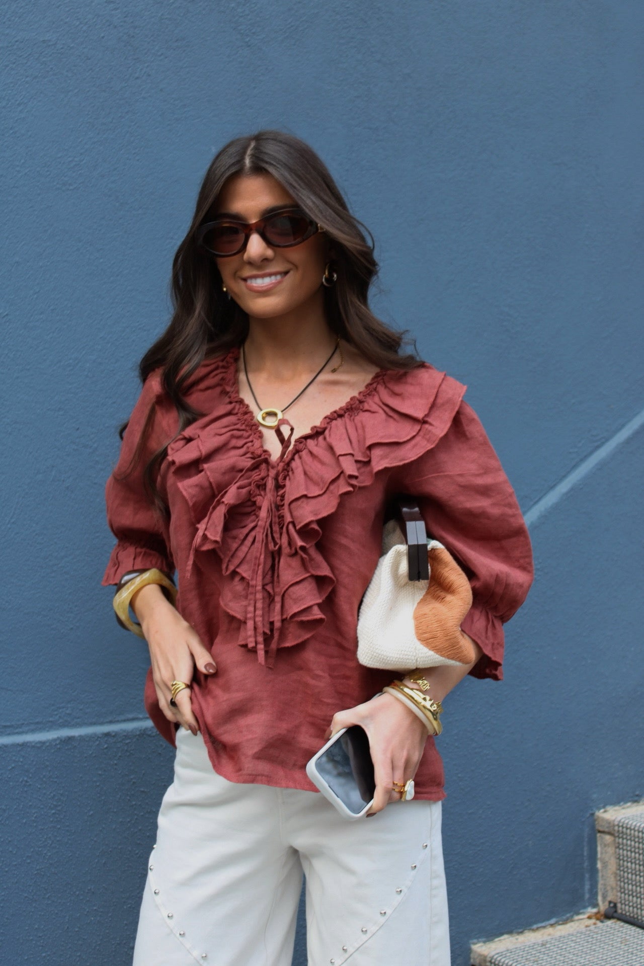 Ruffled Terracotta Blouse