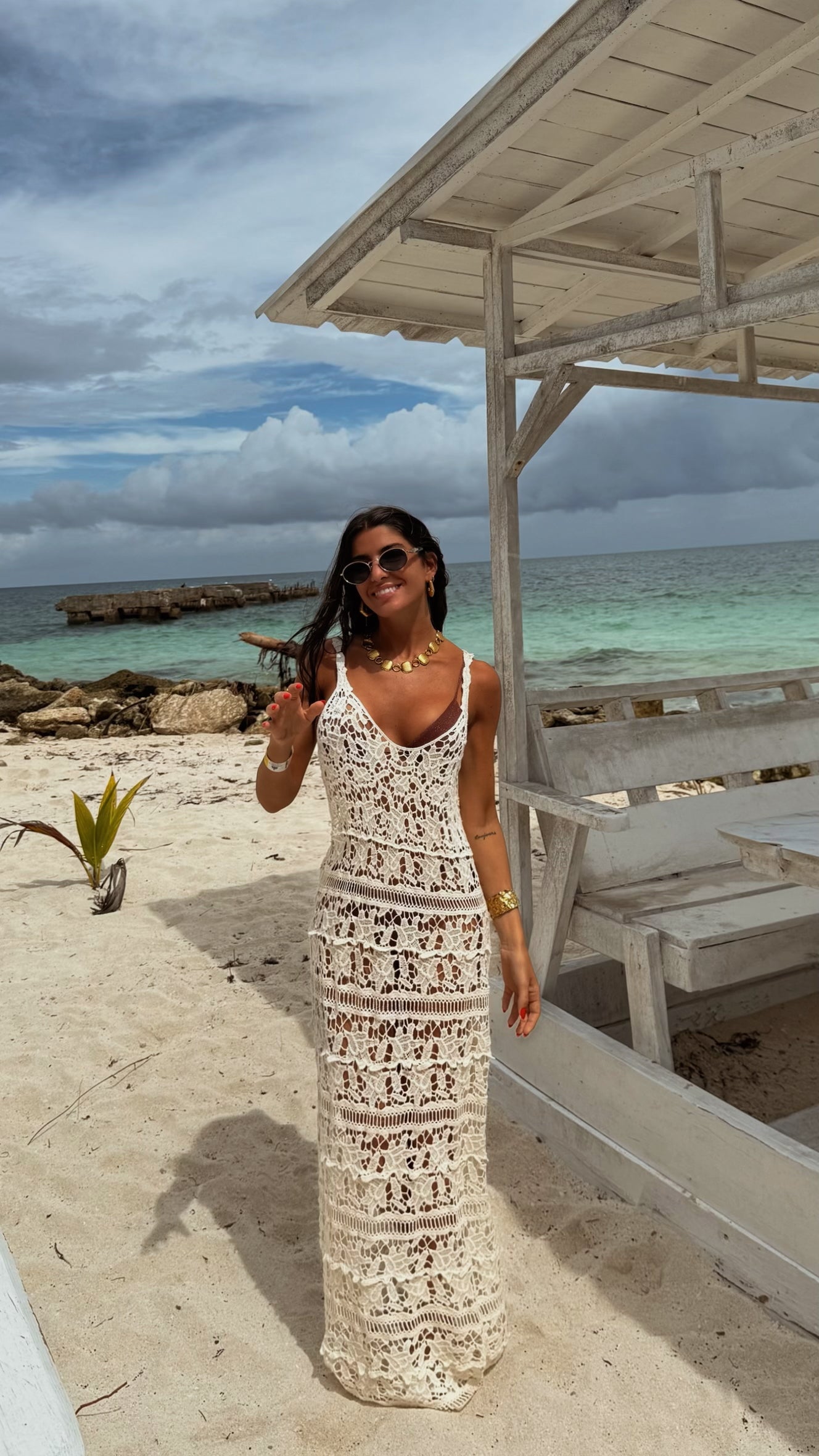 Ivory Crochet Maxi Dress