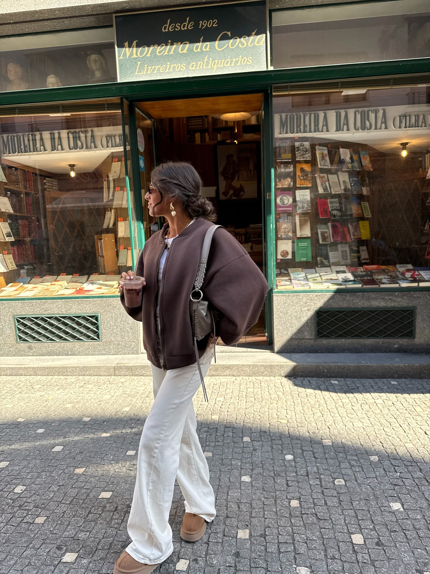 Love Back Bomber Jacket in Brown & Off-White