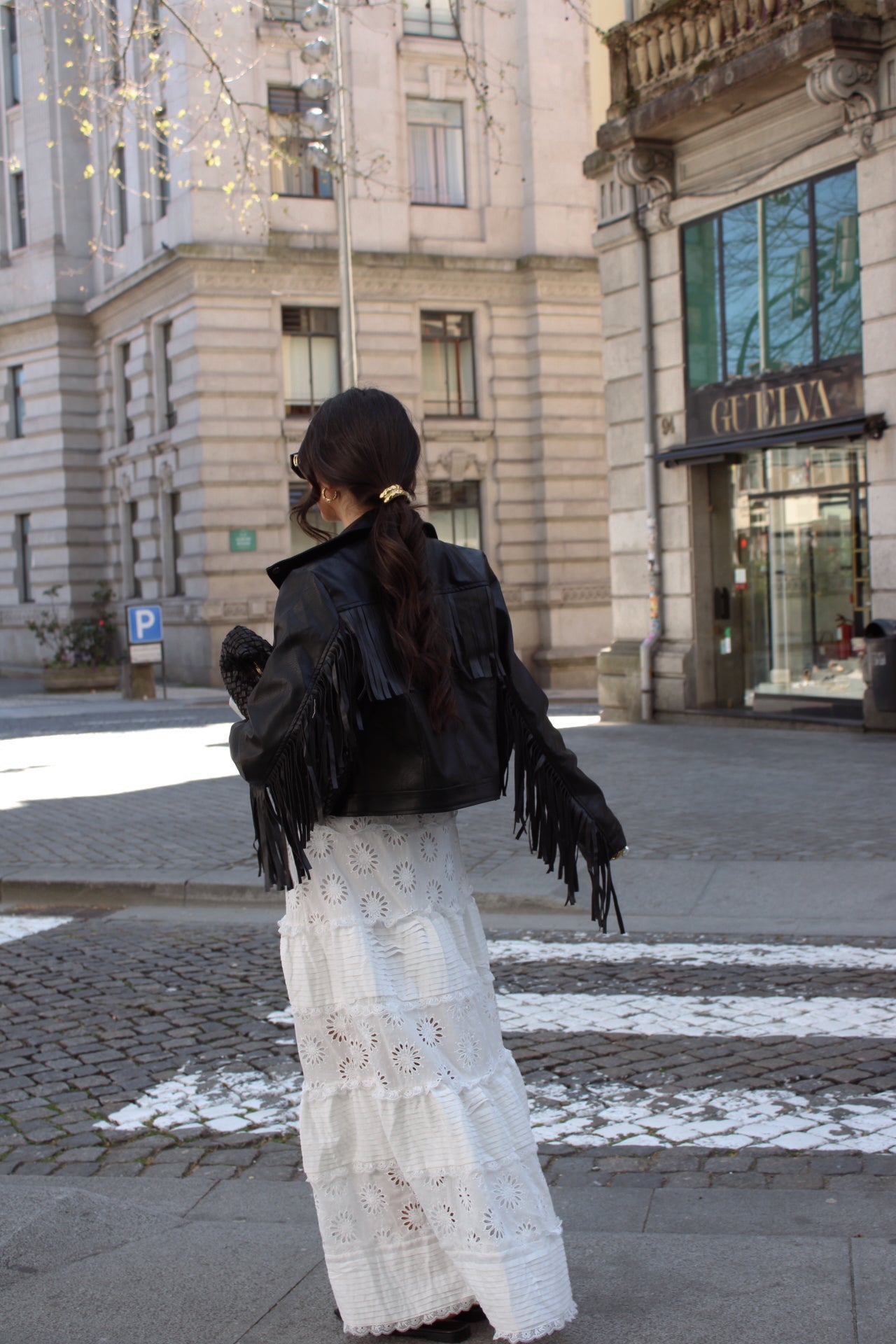 Biker Jacket with Faux Leather Fringe