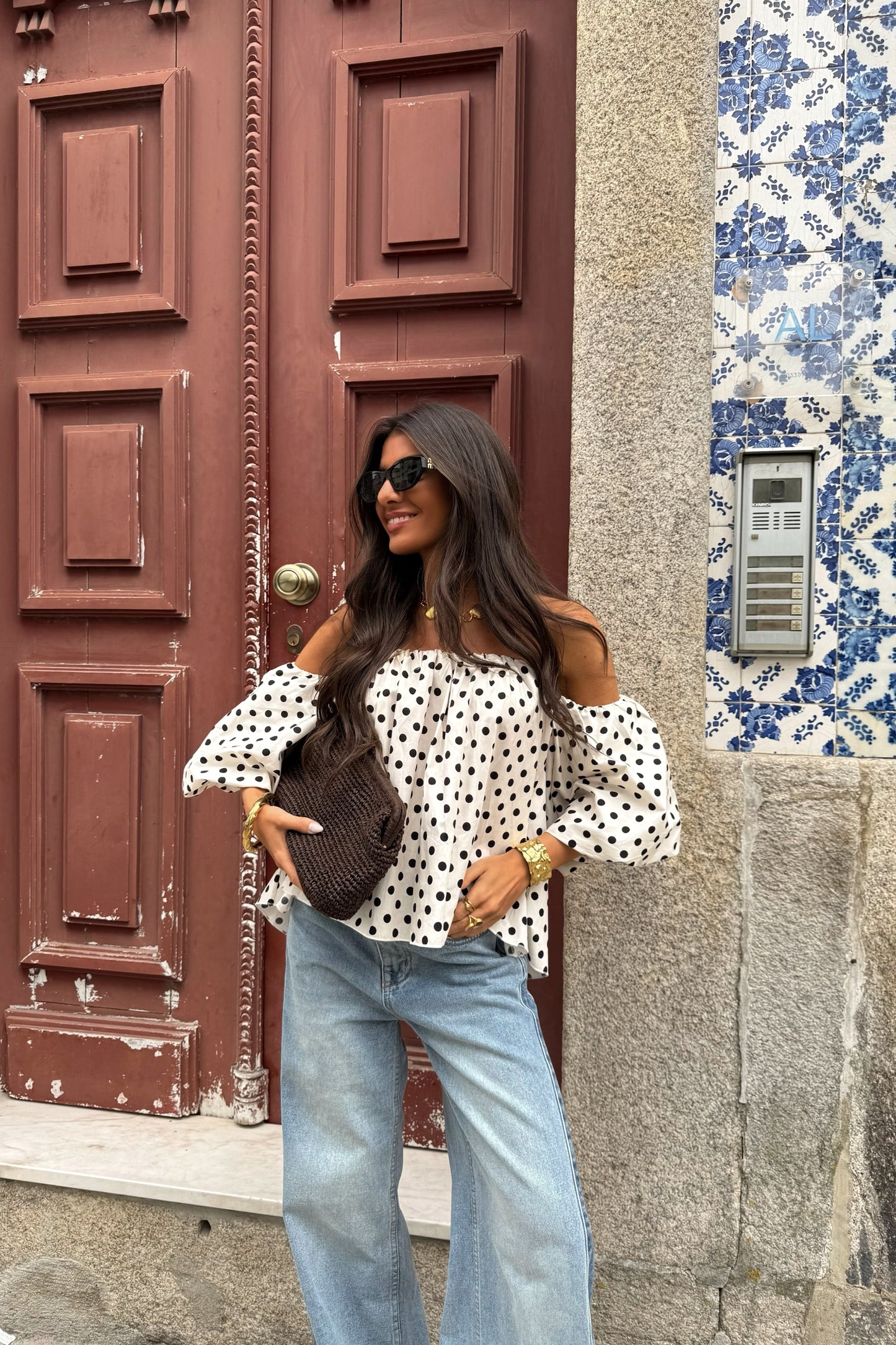 Polka Dot Off-Shoulder Top