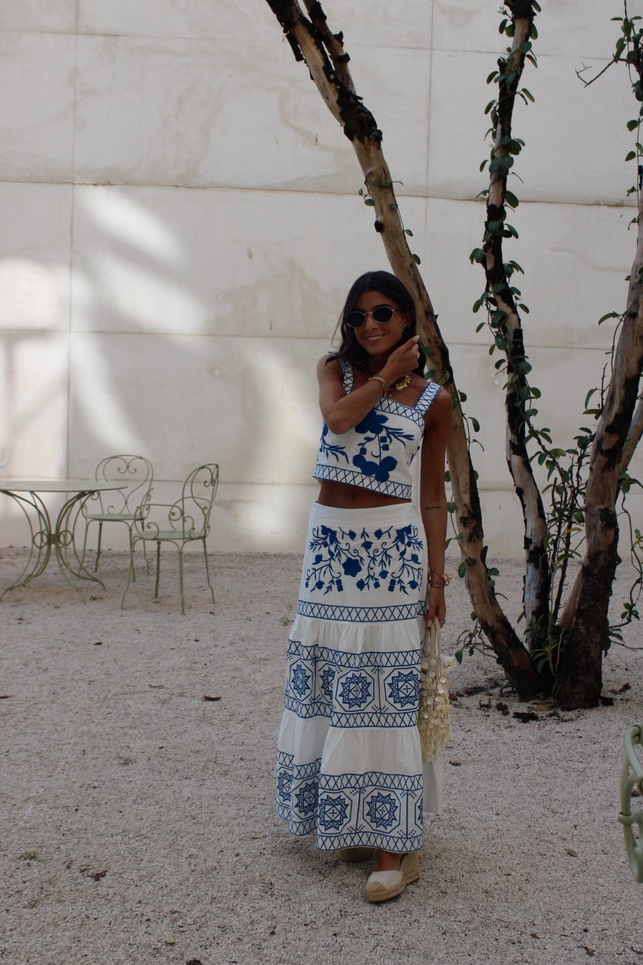 Skirt and Top Set with Electric Blue Embroidery