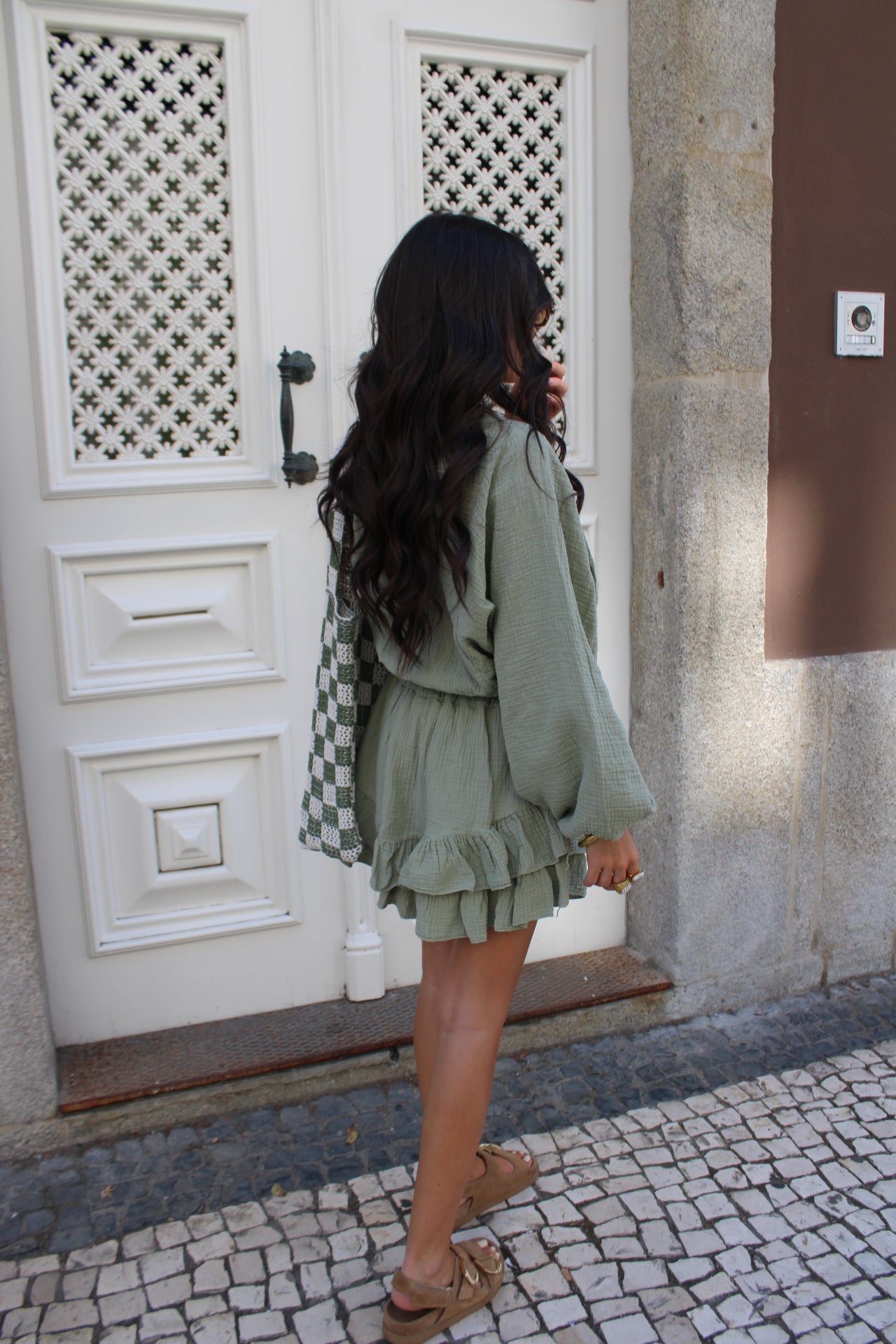 Crochet Bag In Khaki & Off-White