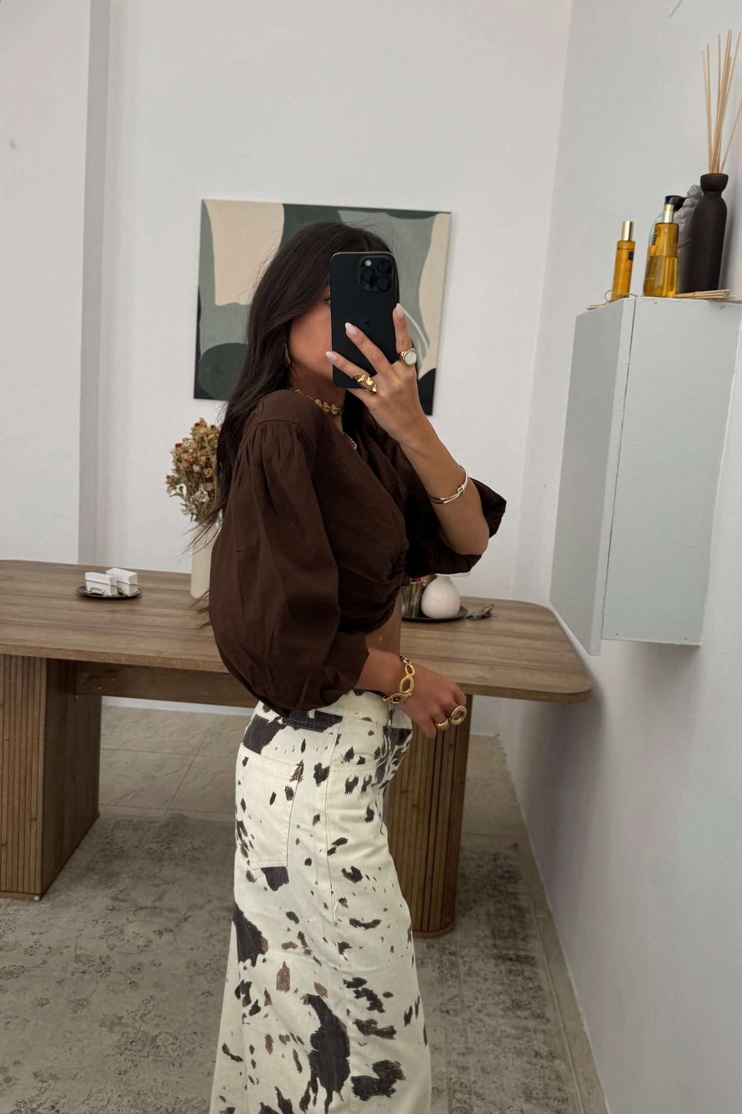 Brown Crop Top with Cut-Out Detail
