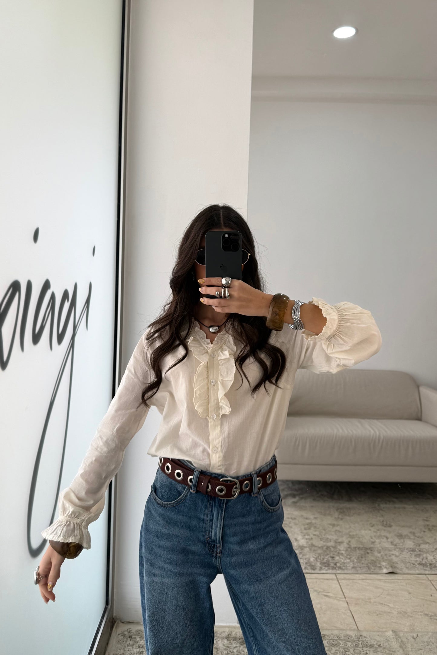 Cream Ruffled Blouse