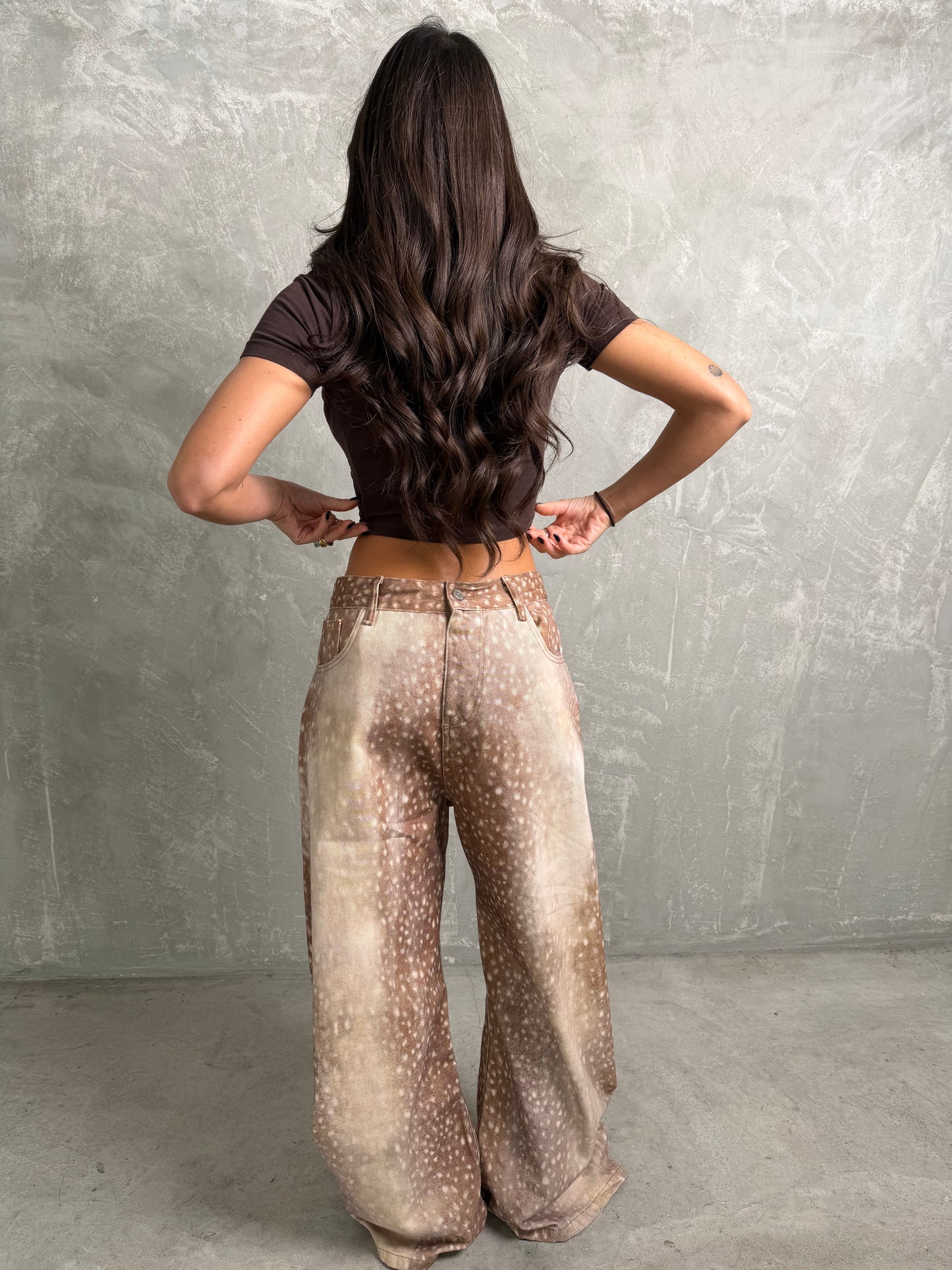 Reverse Seam Bambi Print Barrel Jeans