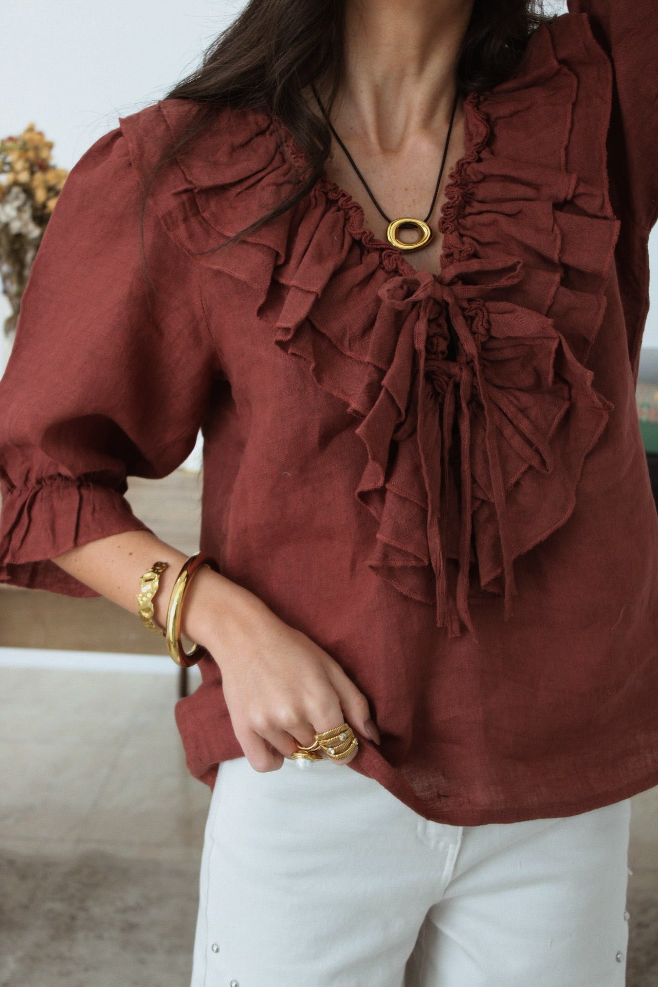 Ruffled Terracotta Blouse
