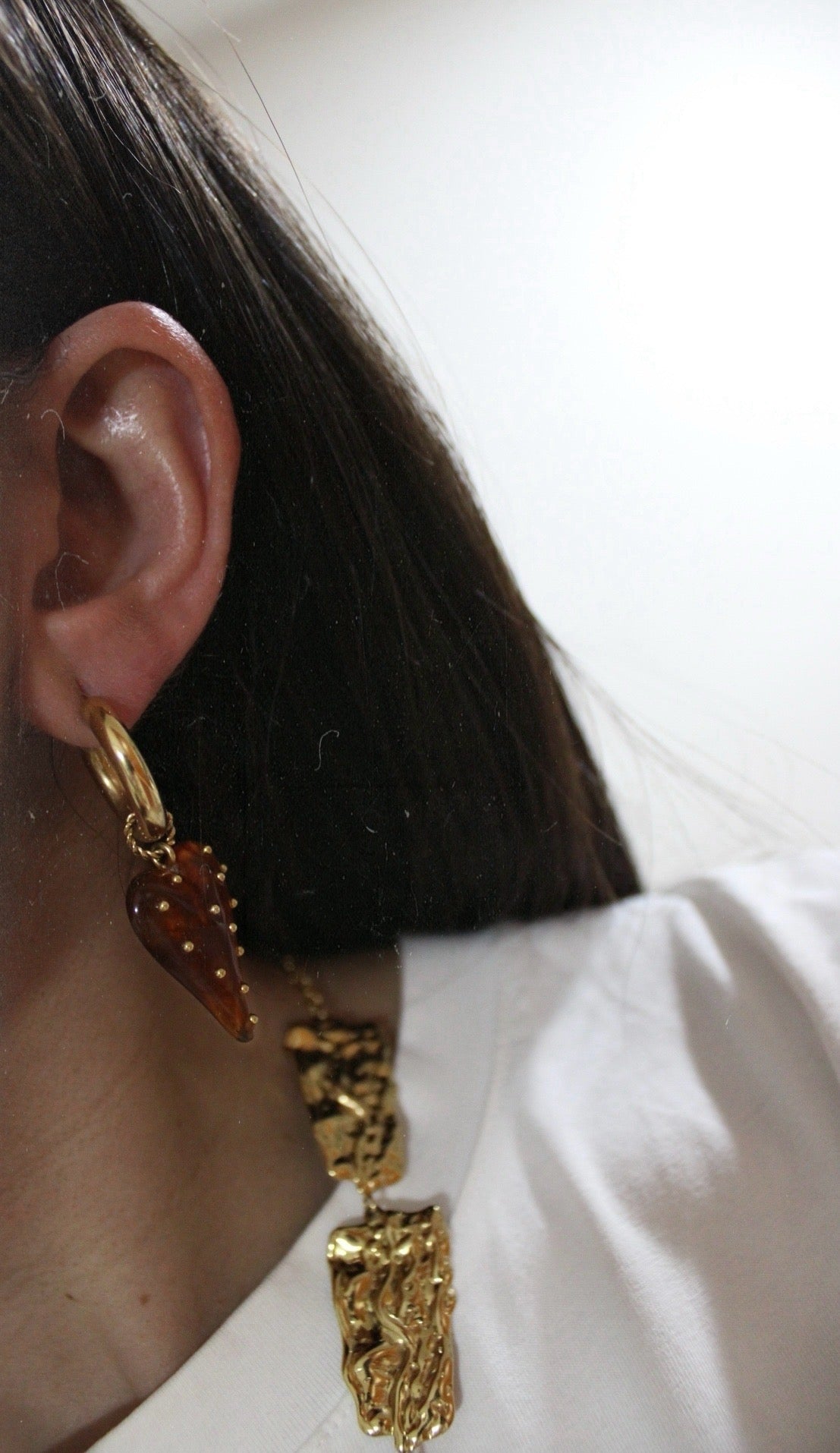 Brown Drop Hoop Earrings with Golden Details