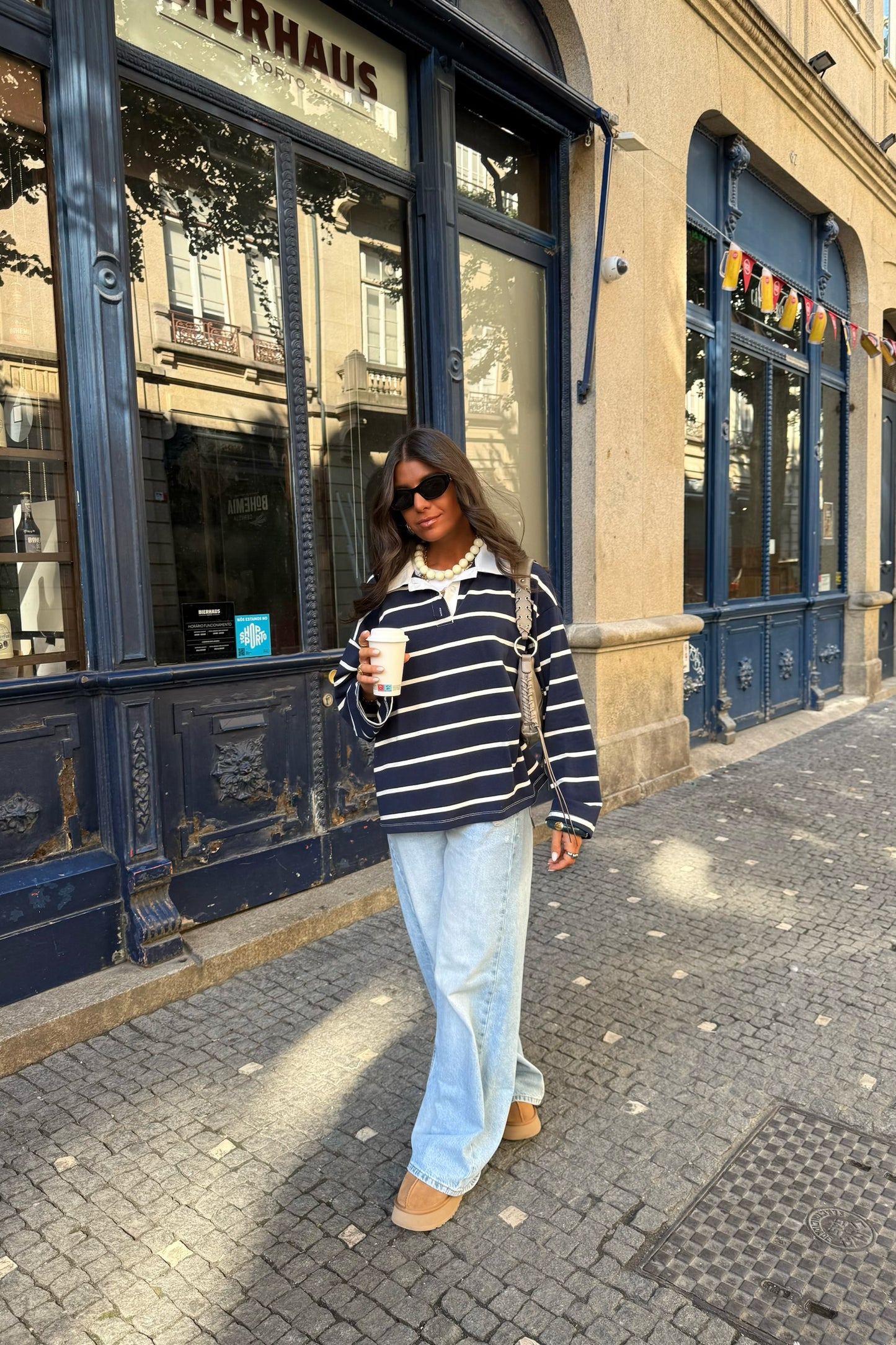 Navy Striped Polo Sweater