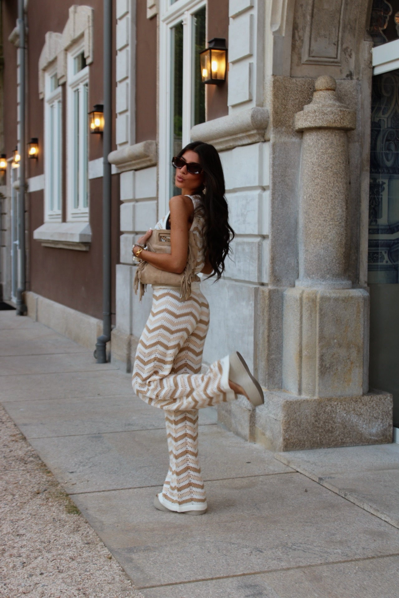 Striped Crochet Set (Beige & Off-White)