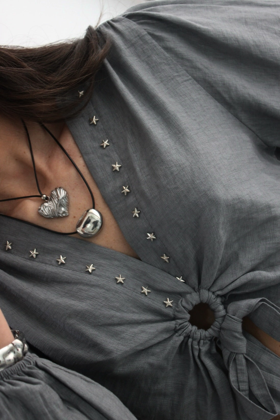 Cropped Top with Star Studs In Grey