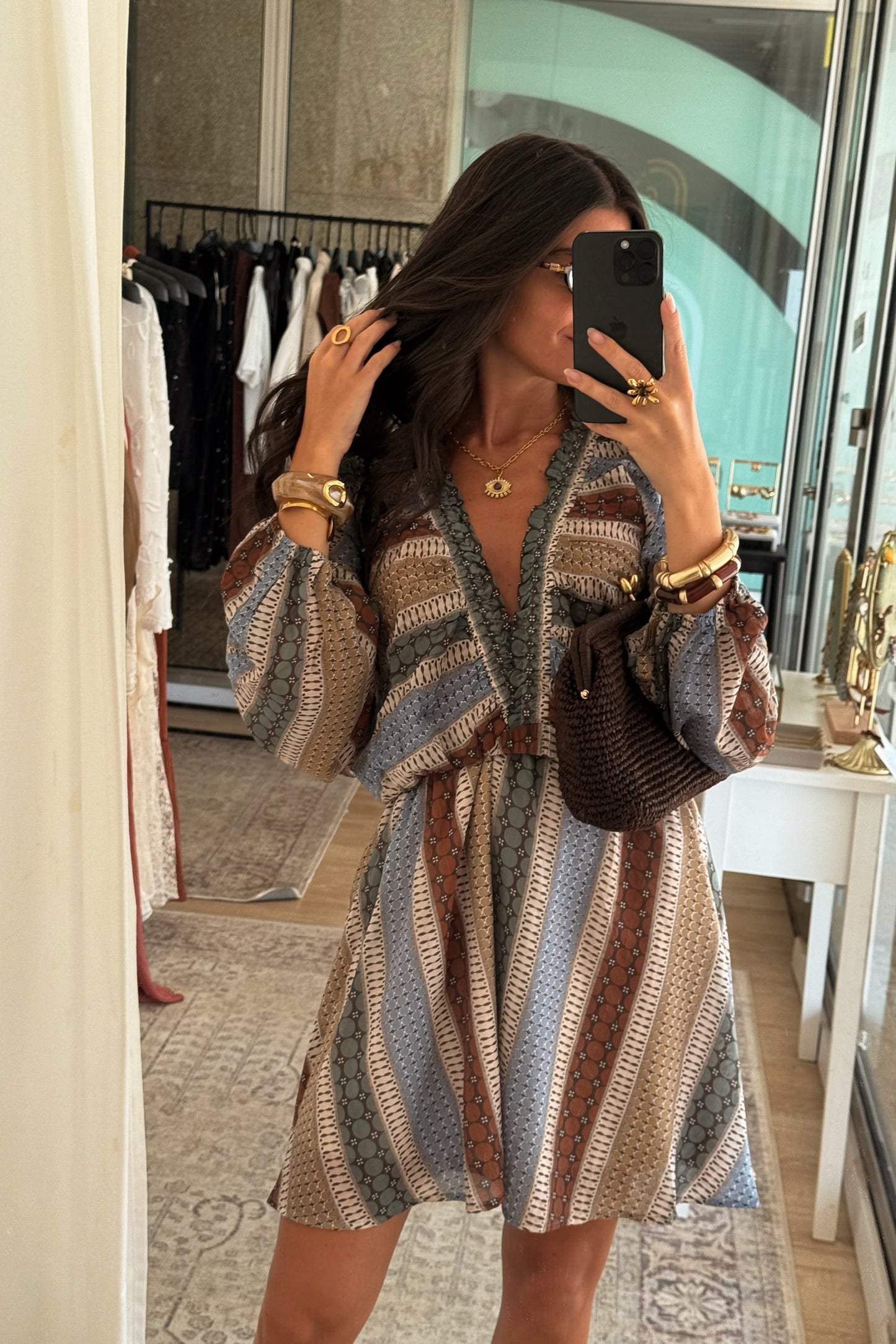 Geometric Print Dress in Safari Tones