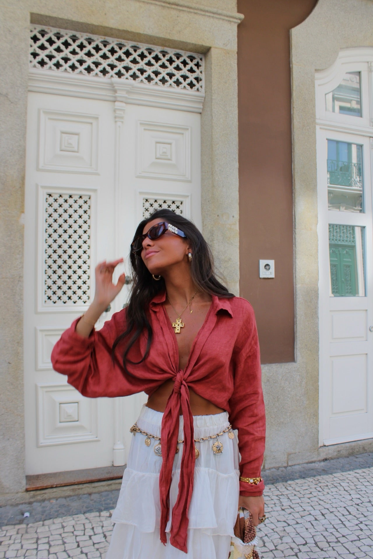 Terracotta Linen Cropped Shirt