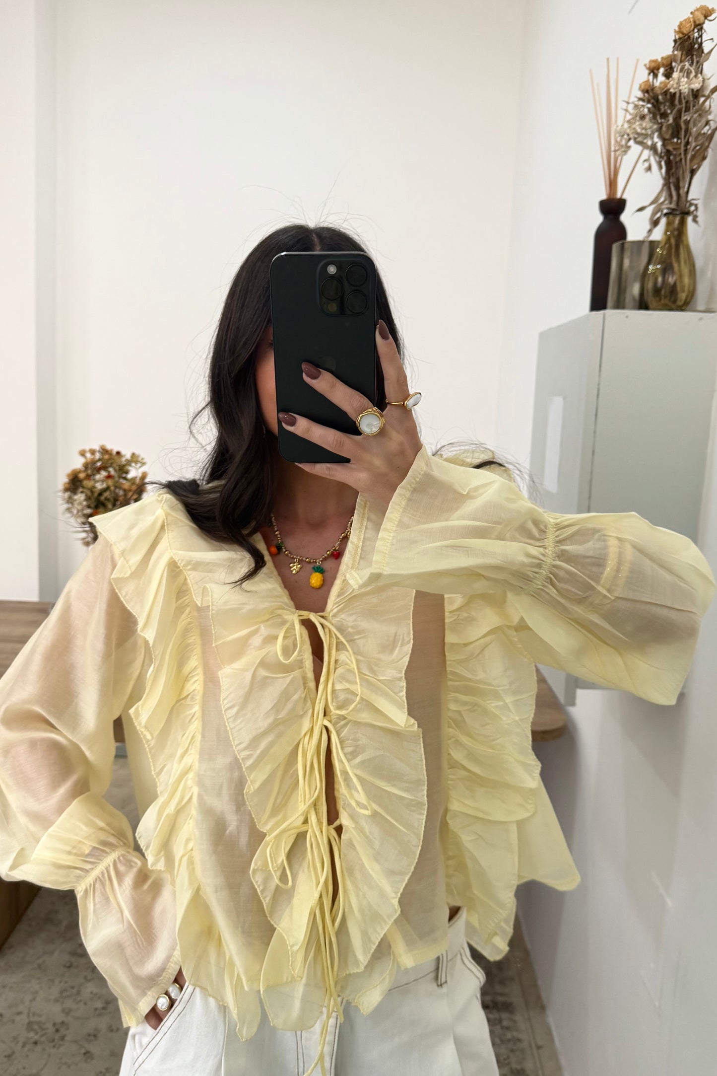 Ruffled Blouse in Soft Butter Yellow