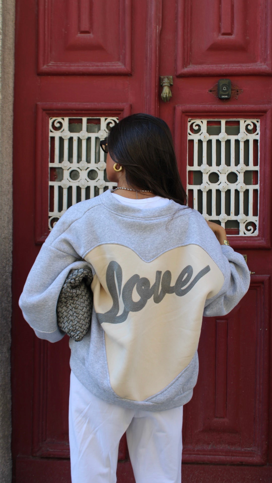 Love Back Bomber Jacket in Grey & Beige