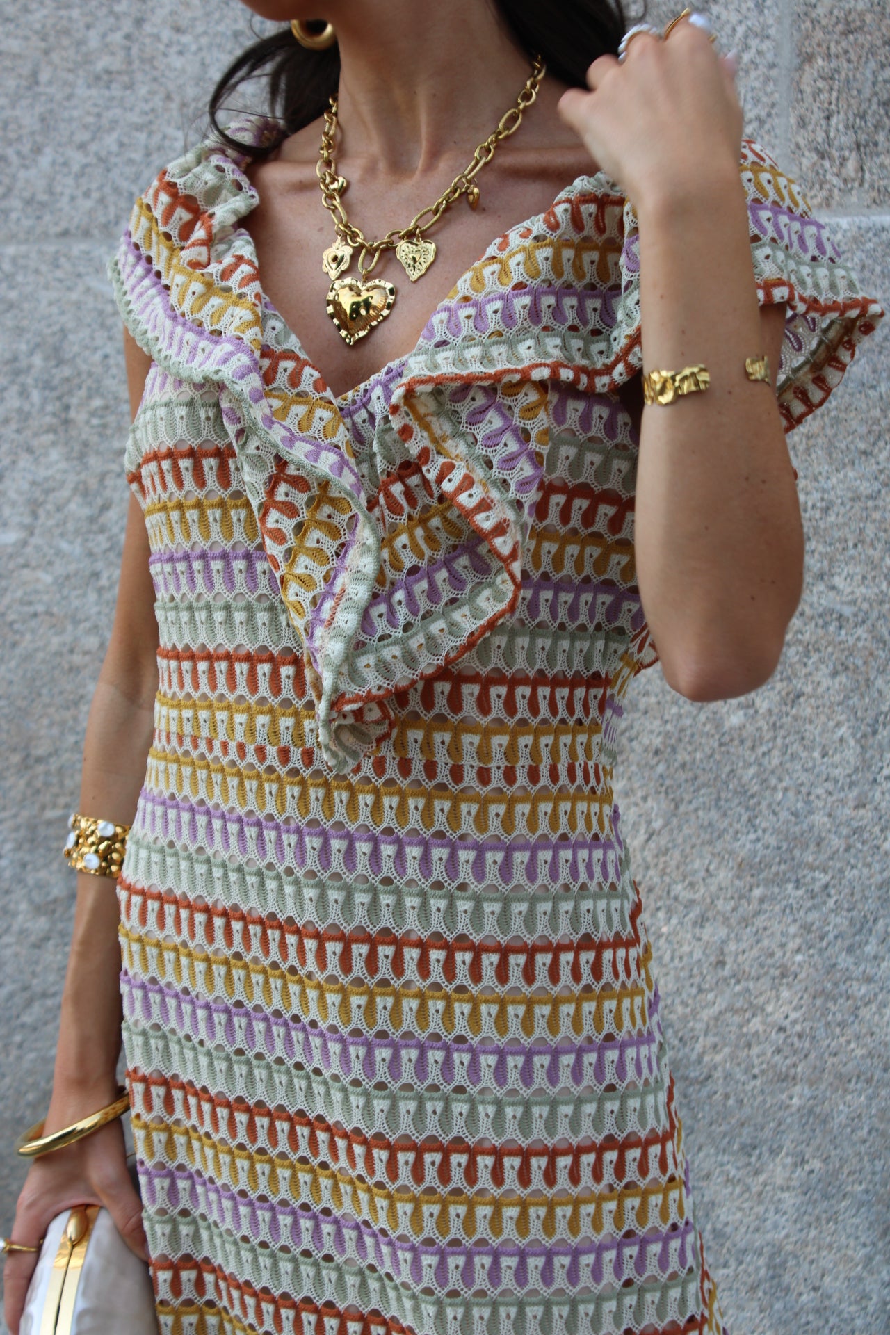 Crochet Long Dress in Soft Pastel Tones