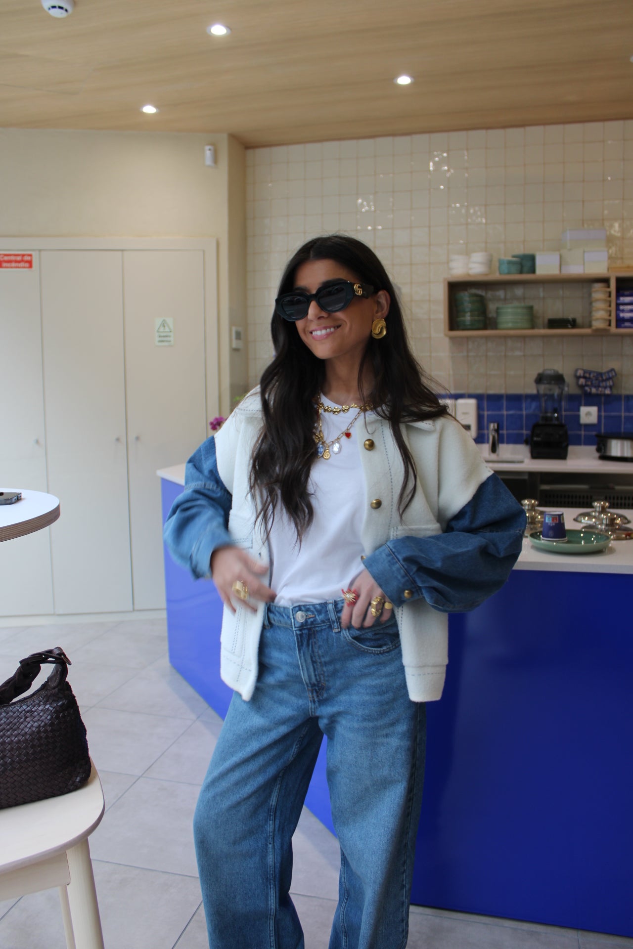 Double Knit Jacket with Denim Sleeves