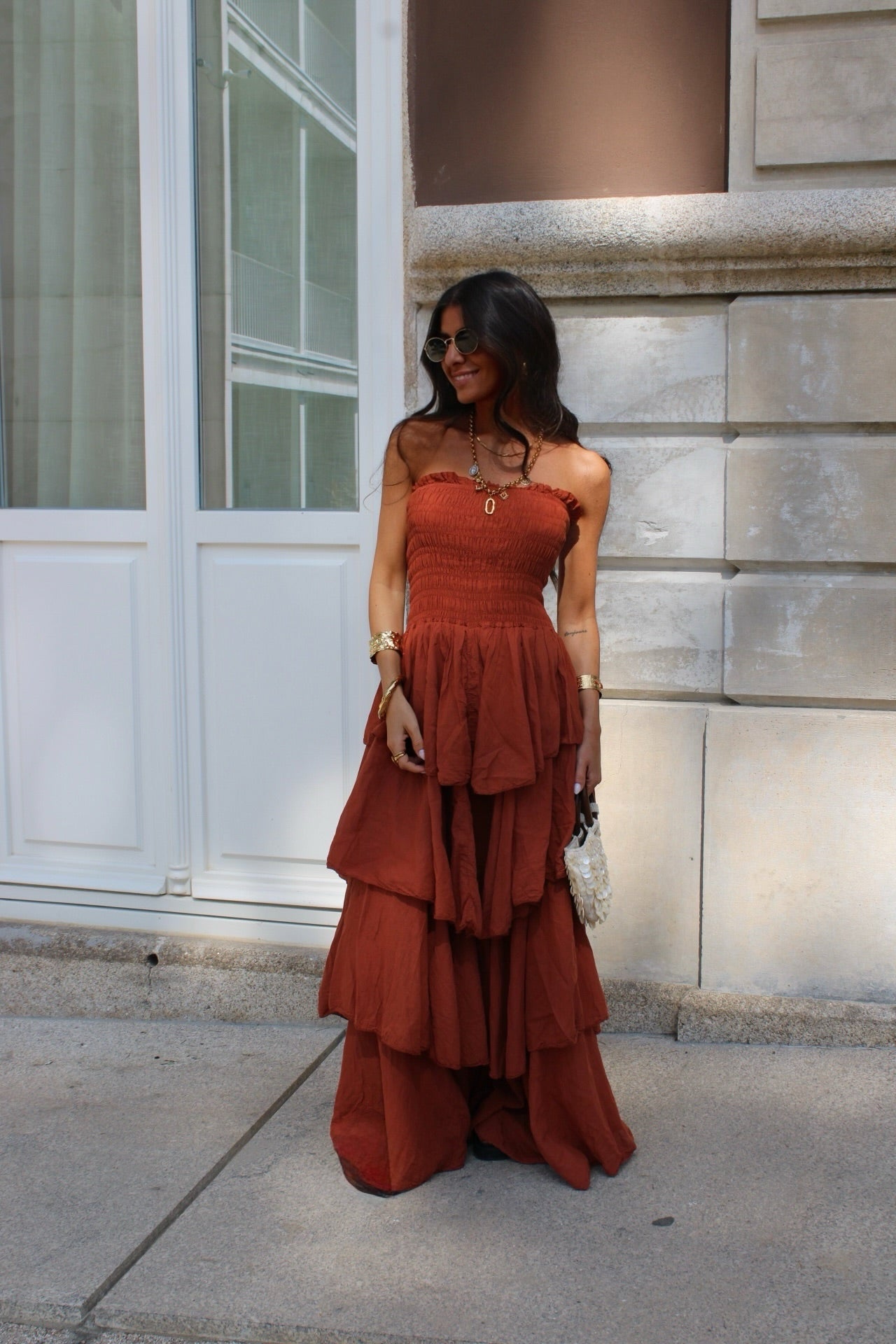 Dark Terracotta Tiered Maxi Dress