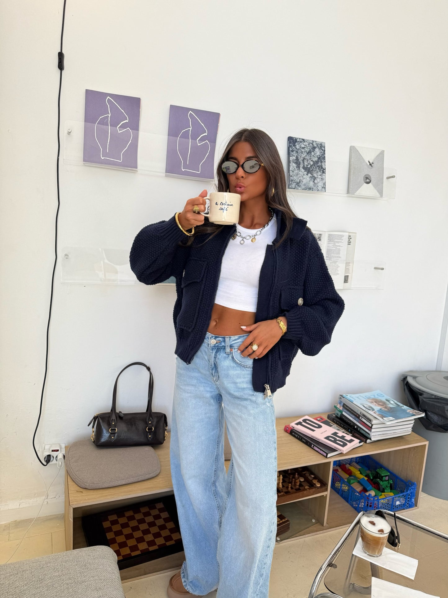 Navy Textured Knit Jacket