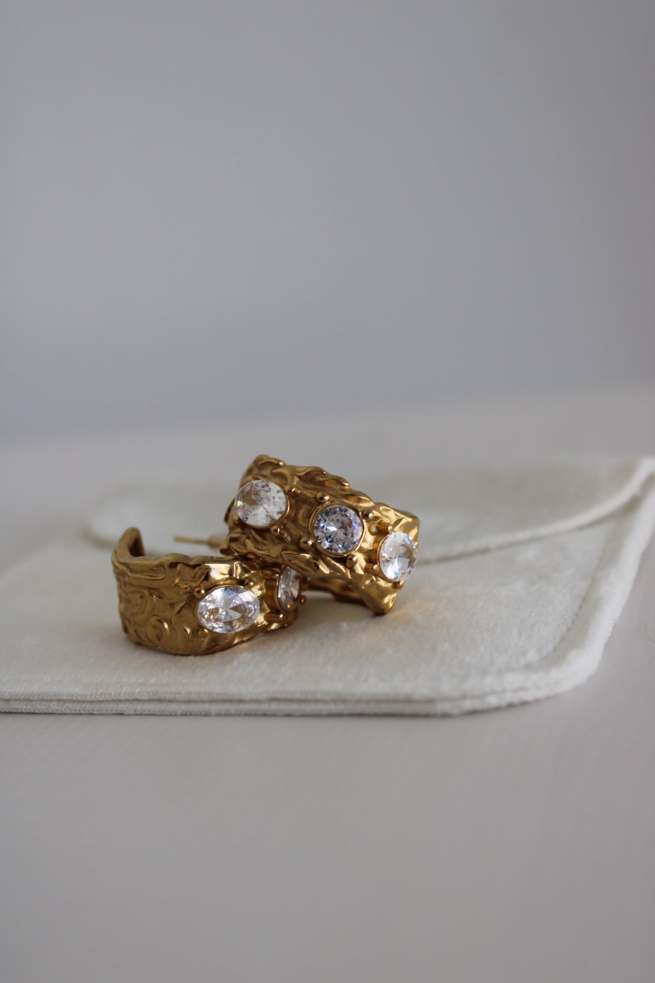 Hammered Effect Earrings with Zirconias