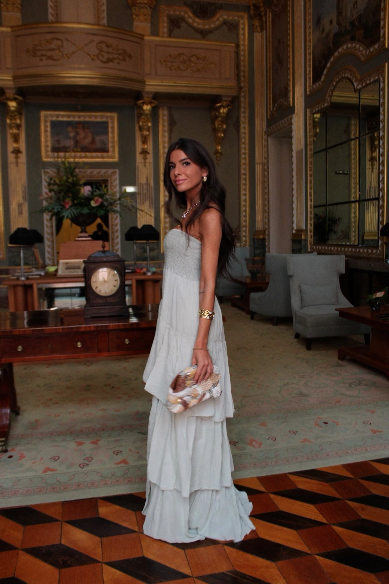 Long Sage Green Ruffle Dress