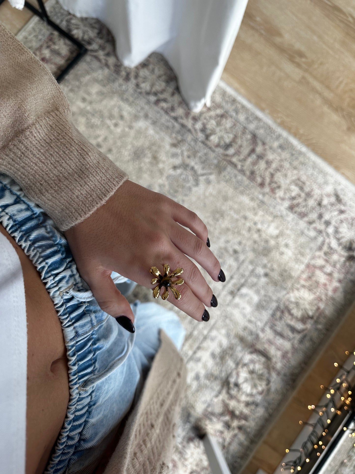Flower Ring with Brown Stone