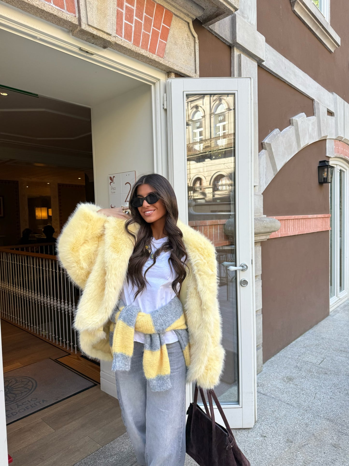 Butter Yellow Faux Fur Hoodie Jacket