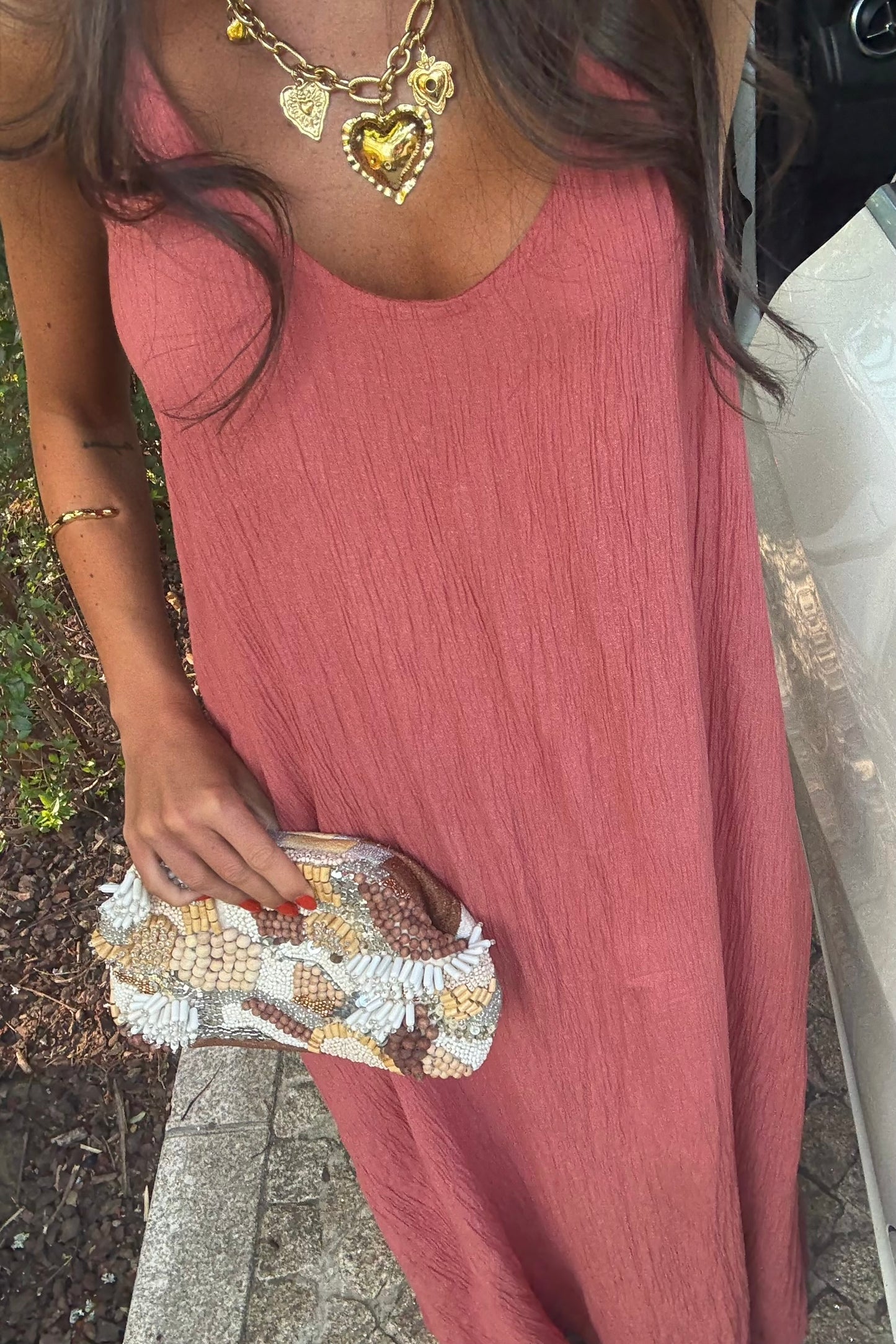 Maxi Dress with Cut-Out Back in Light Terracotta
