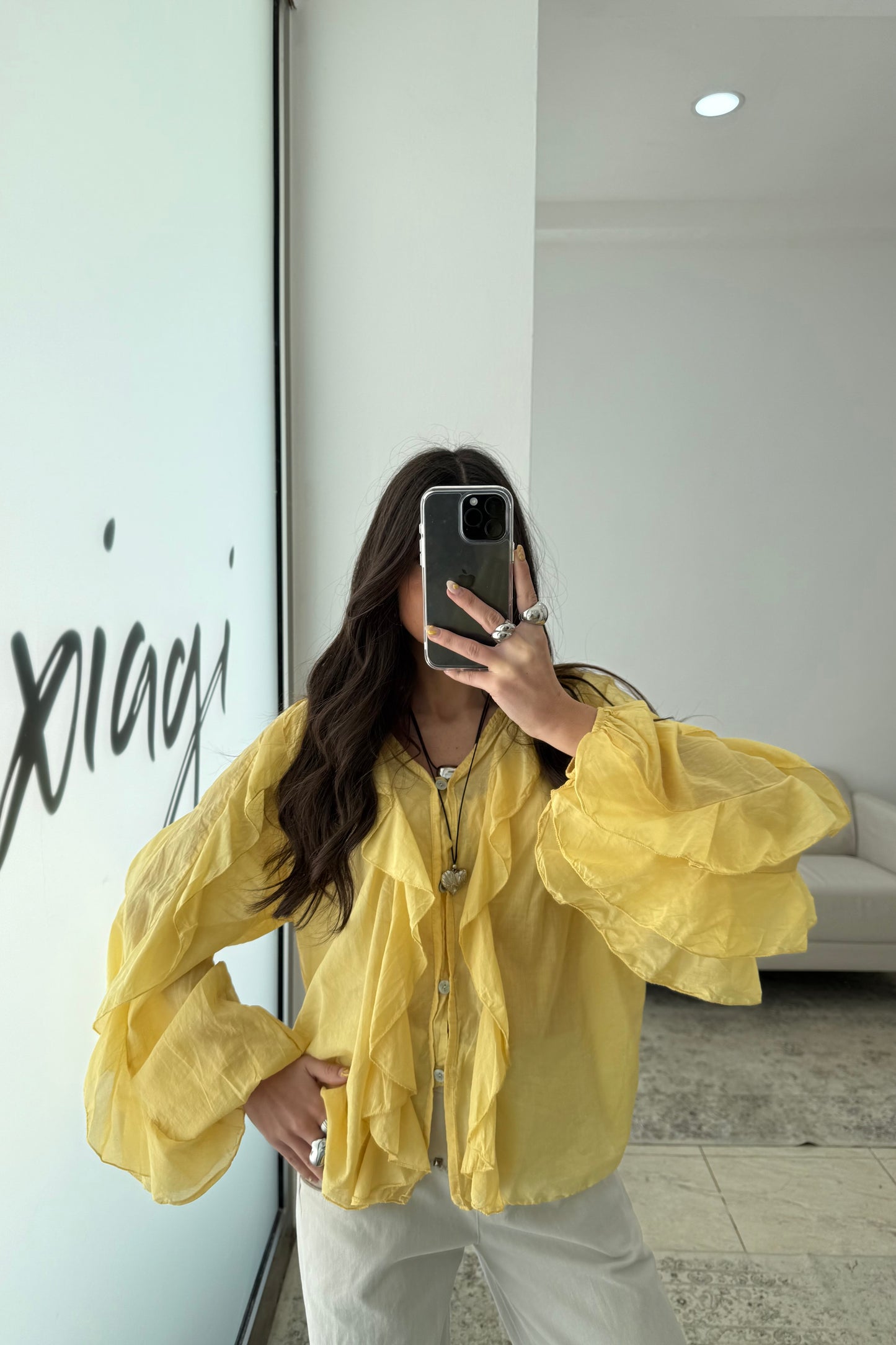 Ruffled Shirt in Butter Yellow