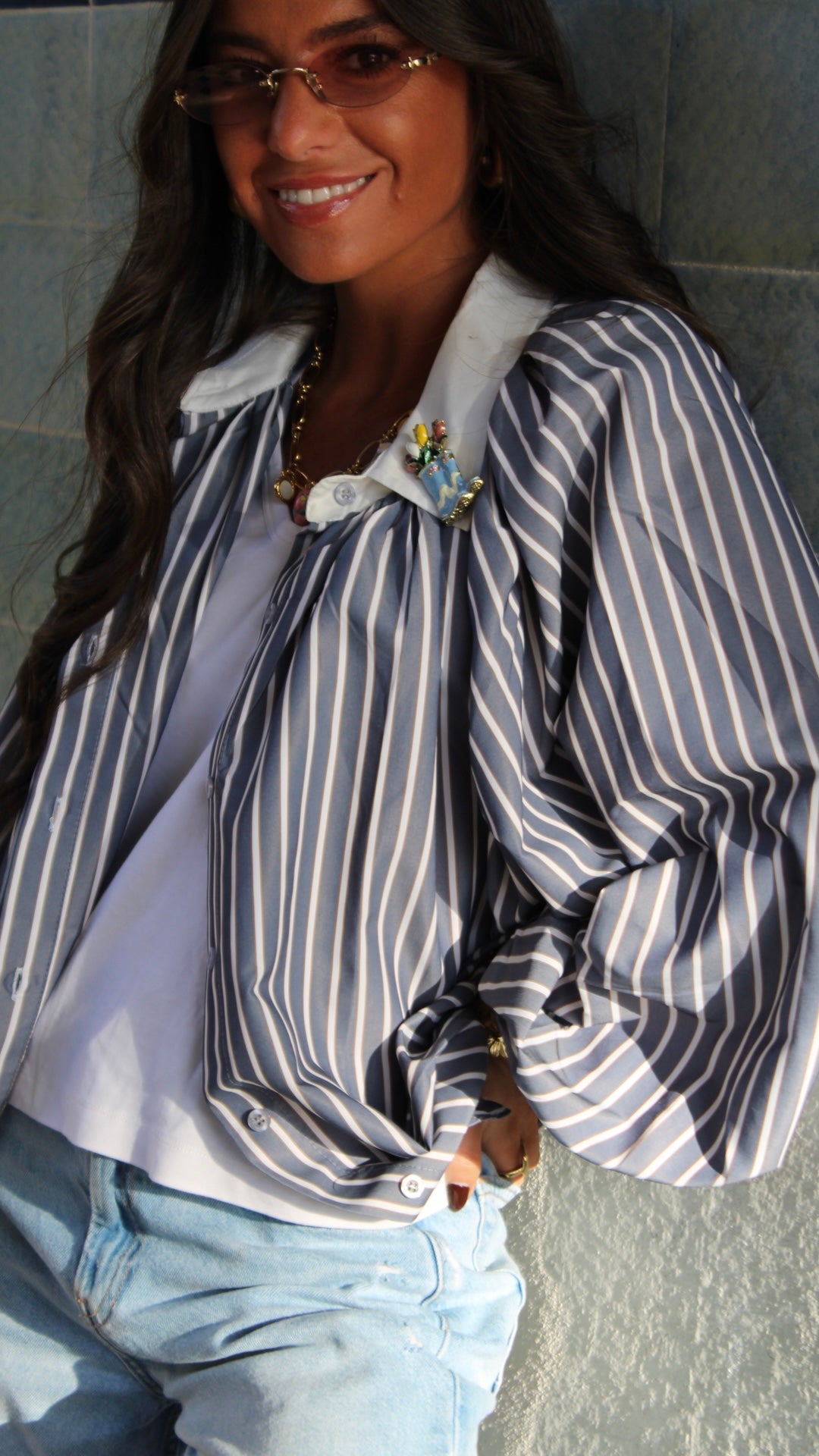 Grey & White Striped Shirt