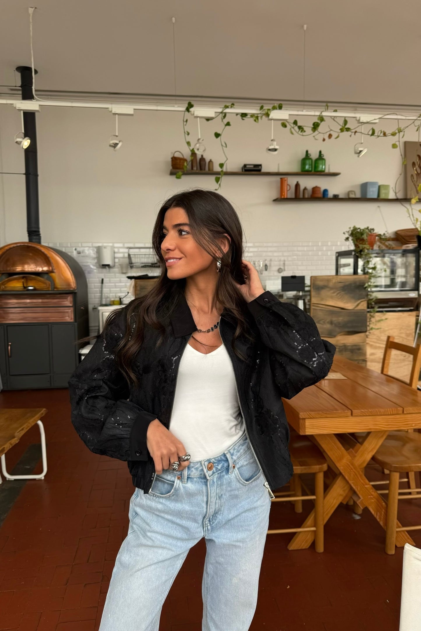 Bomber Jacket in Lace and Sequin