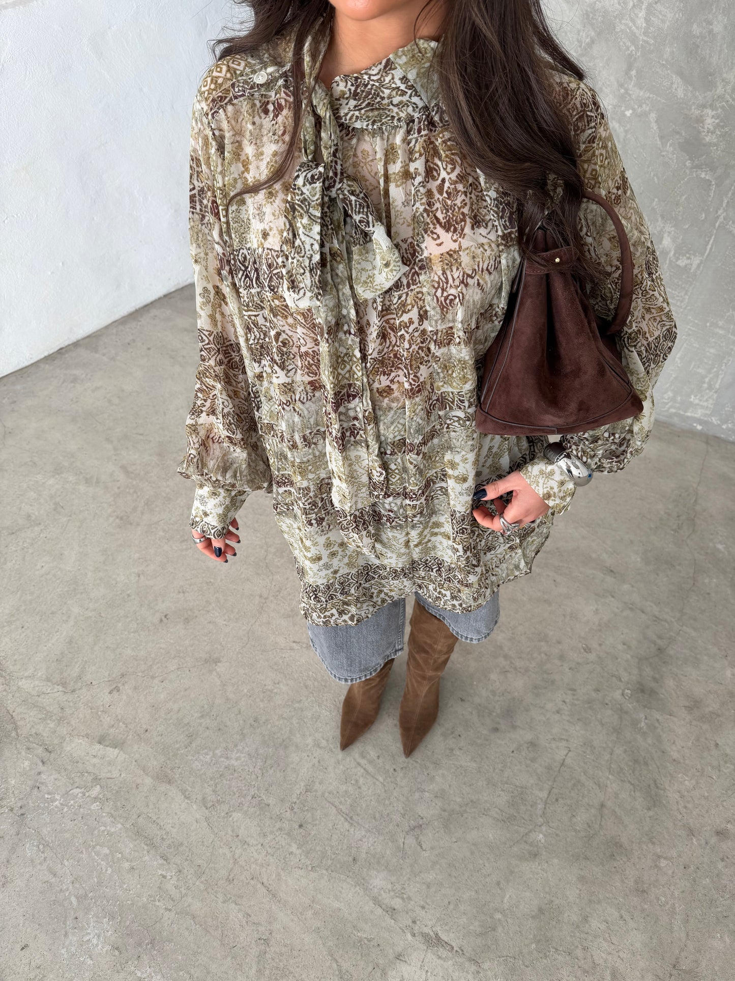 Printed Tie-Neck Blouse