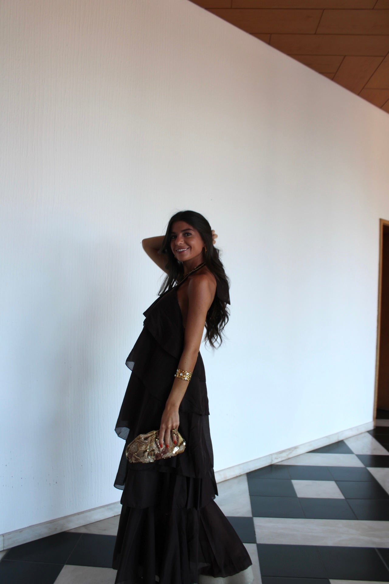 Brown Ruffled Maxi Dress