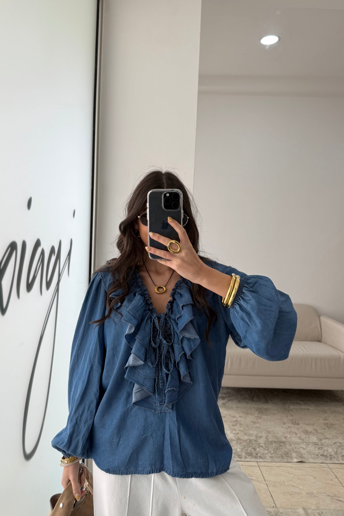 Denim Ruffled Blouse