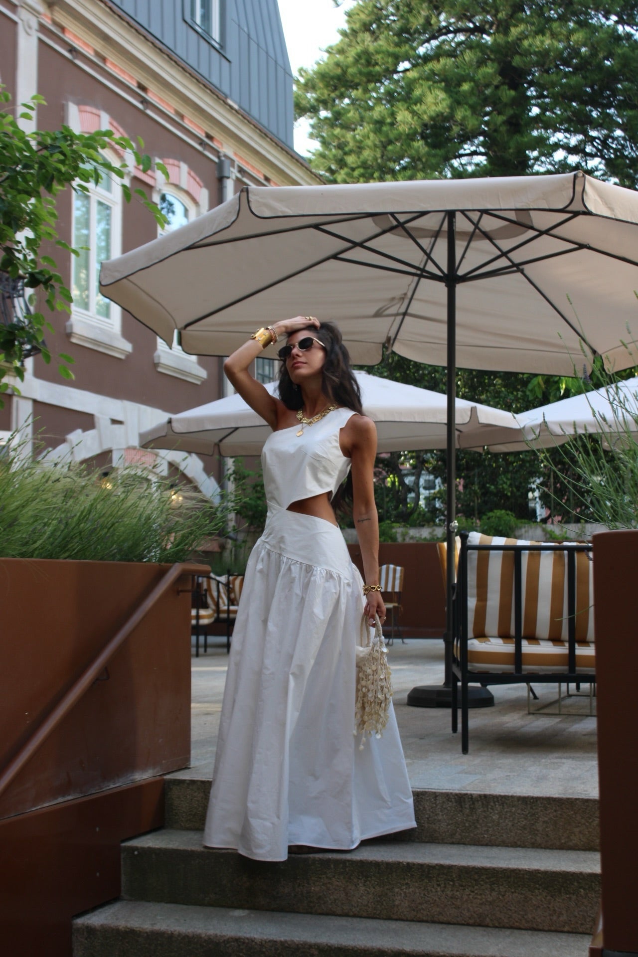 Asymmetric Maxi Dress with Cut-Out Detail