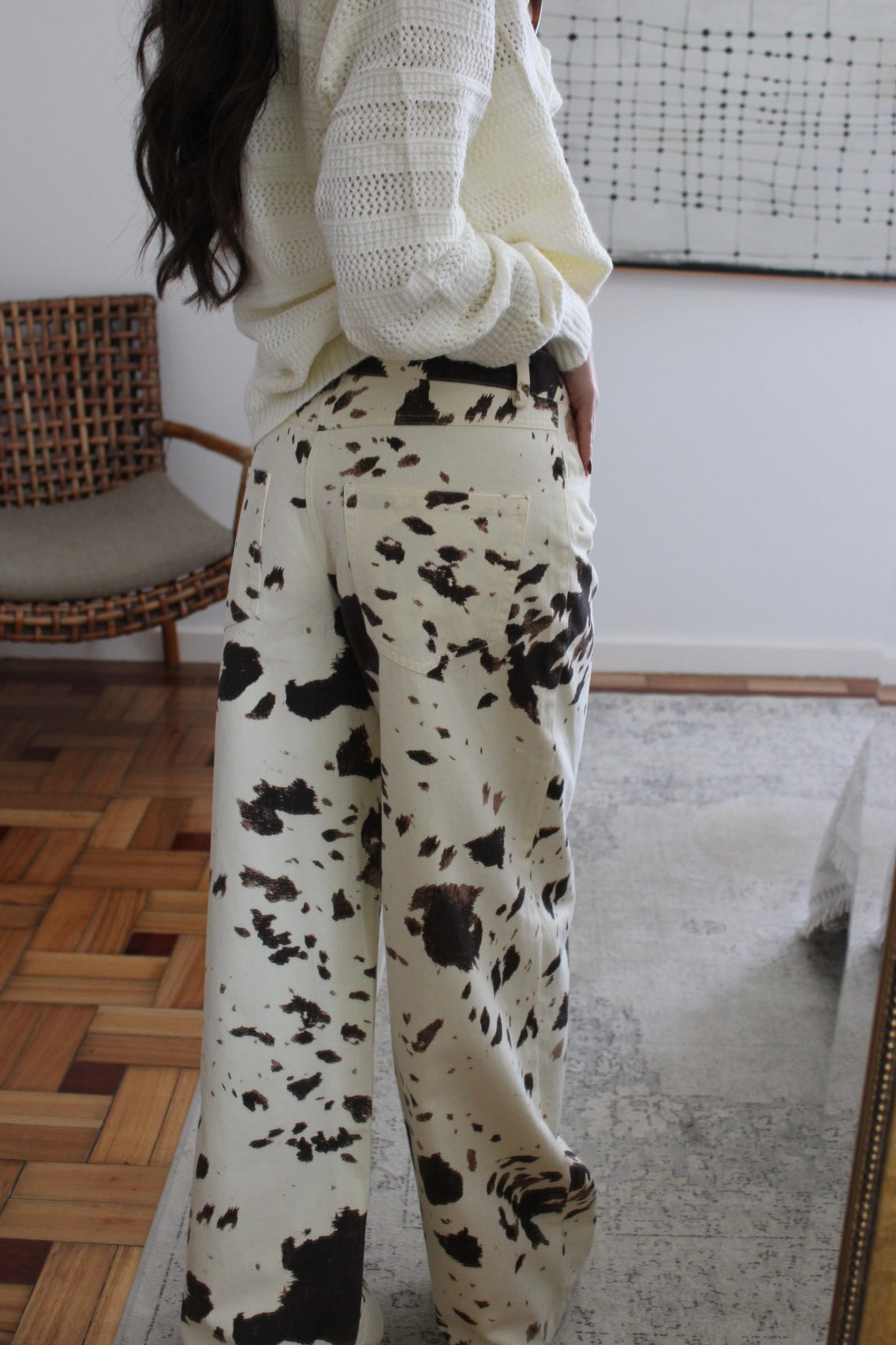 Jeans Wide Leg Cow Print