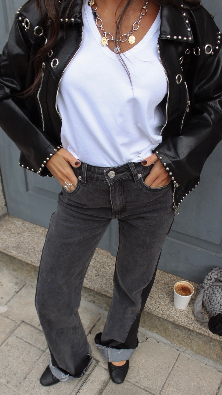 Dual Tone Black Washed Straight-Leg Jeans