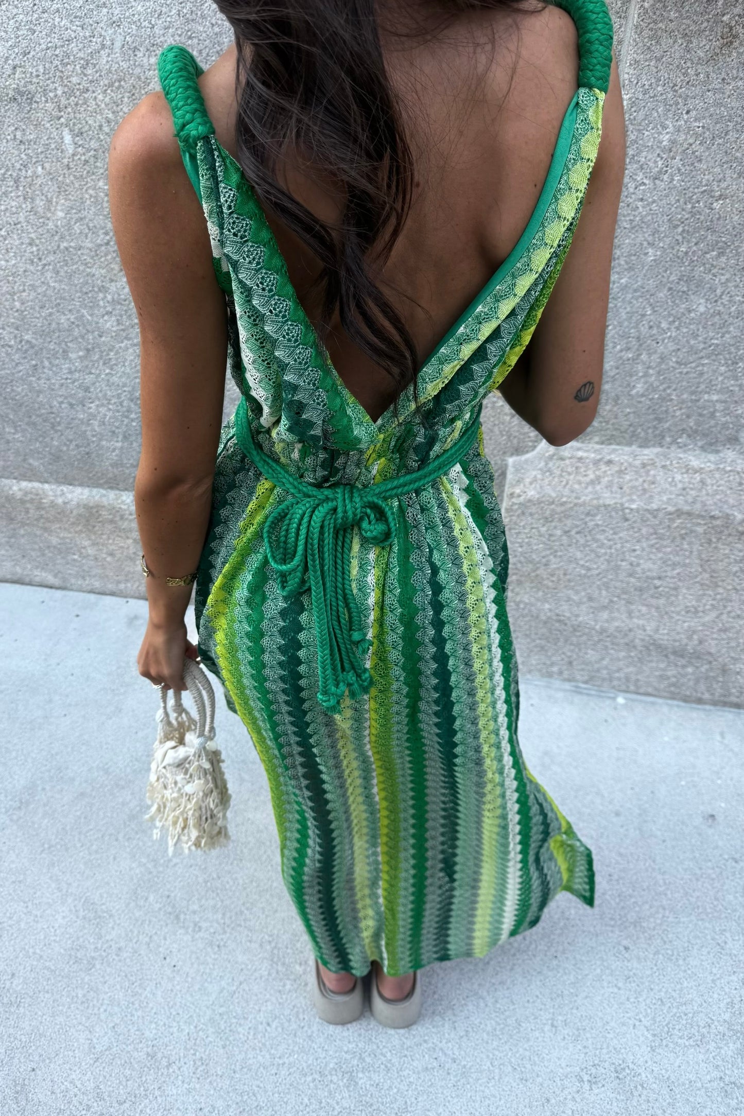 Long Crochet Dress in Shades of Green