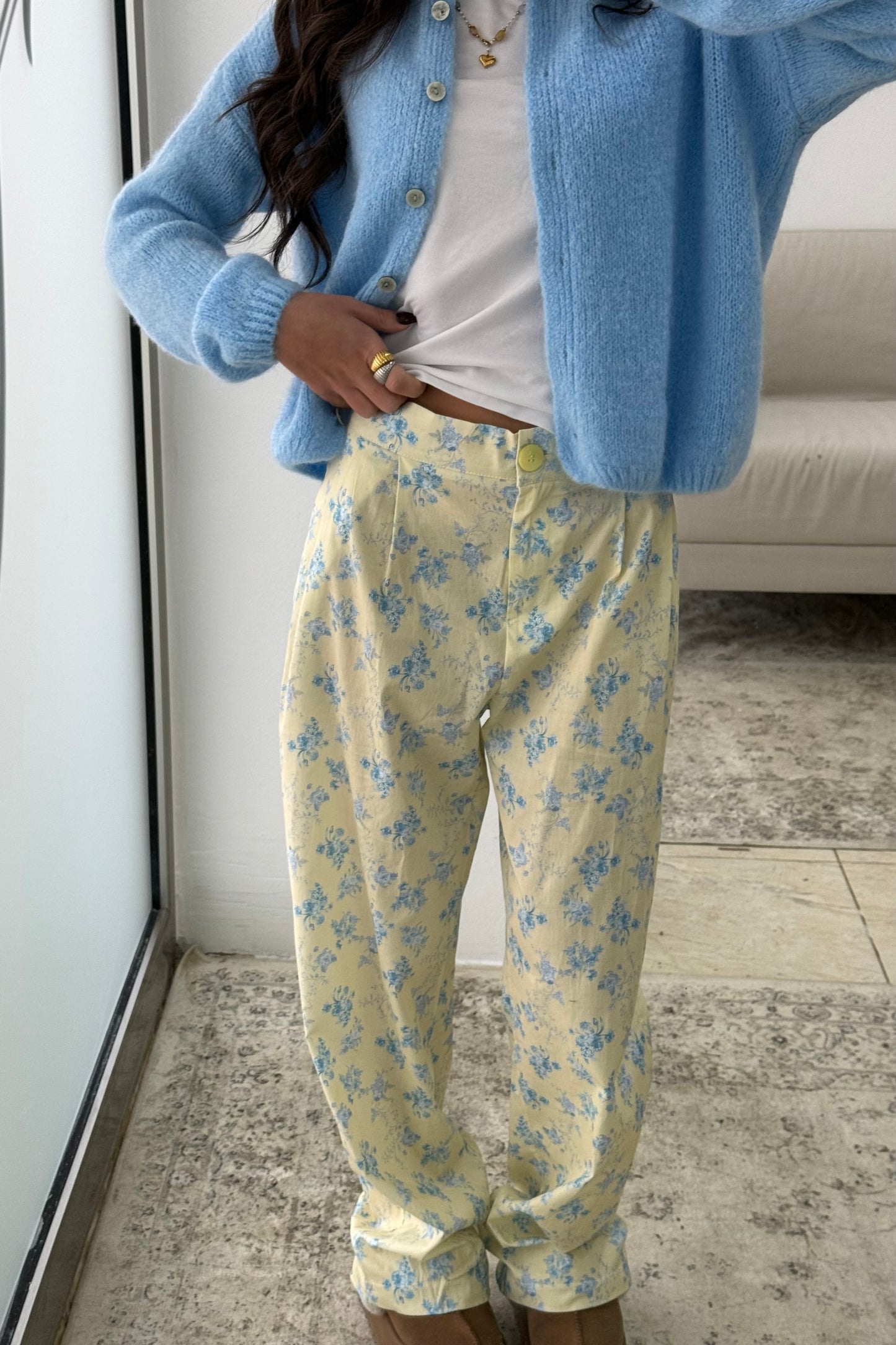 Butter Yellow Floral Pants