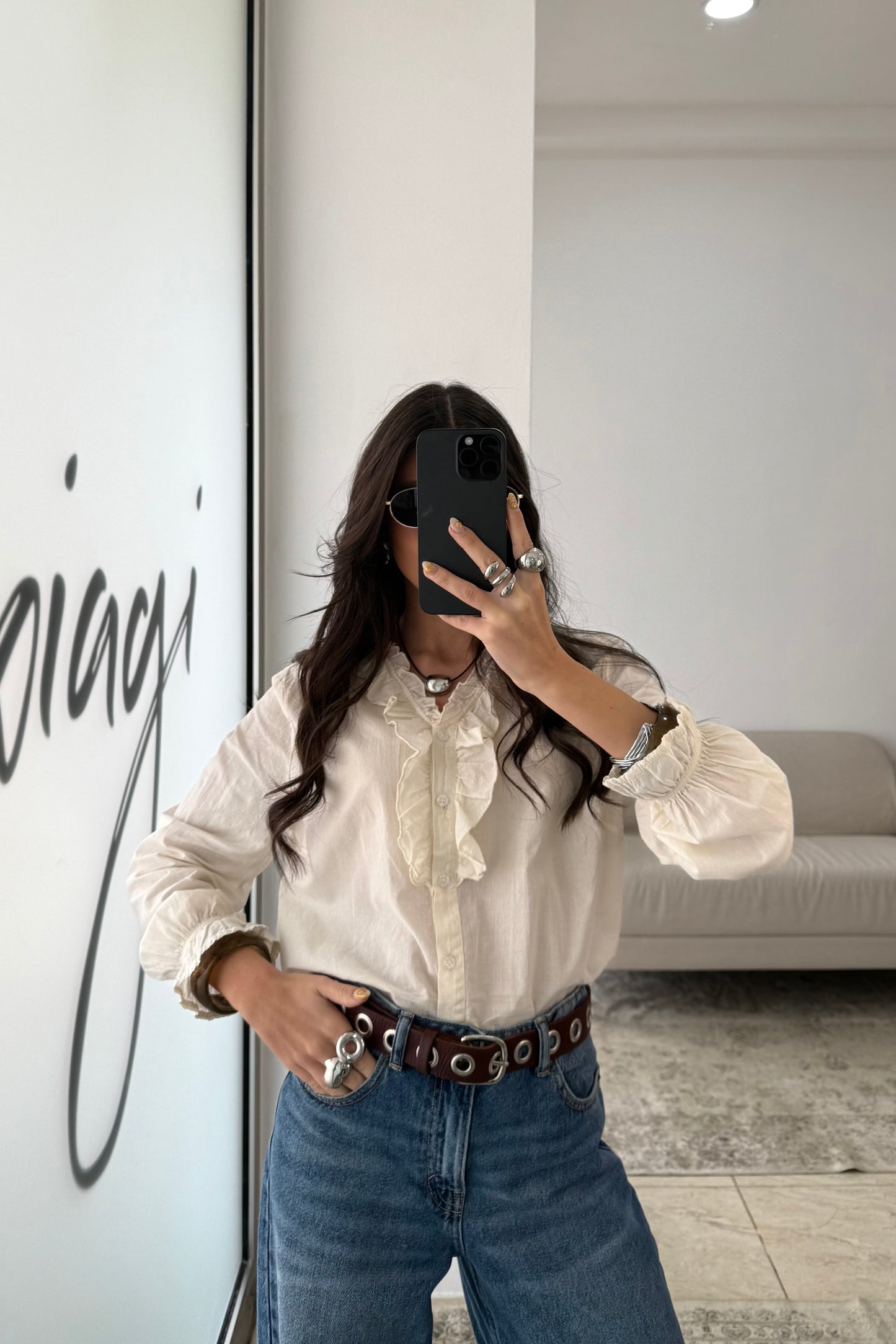 Cream Ruffled Blouse