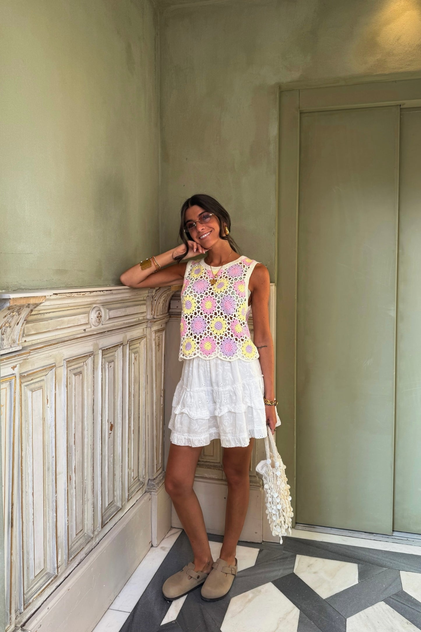 Pastel Bloom Crochet Top – Lilac & Butter Yellow