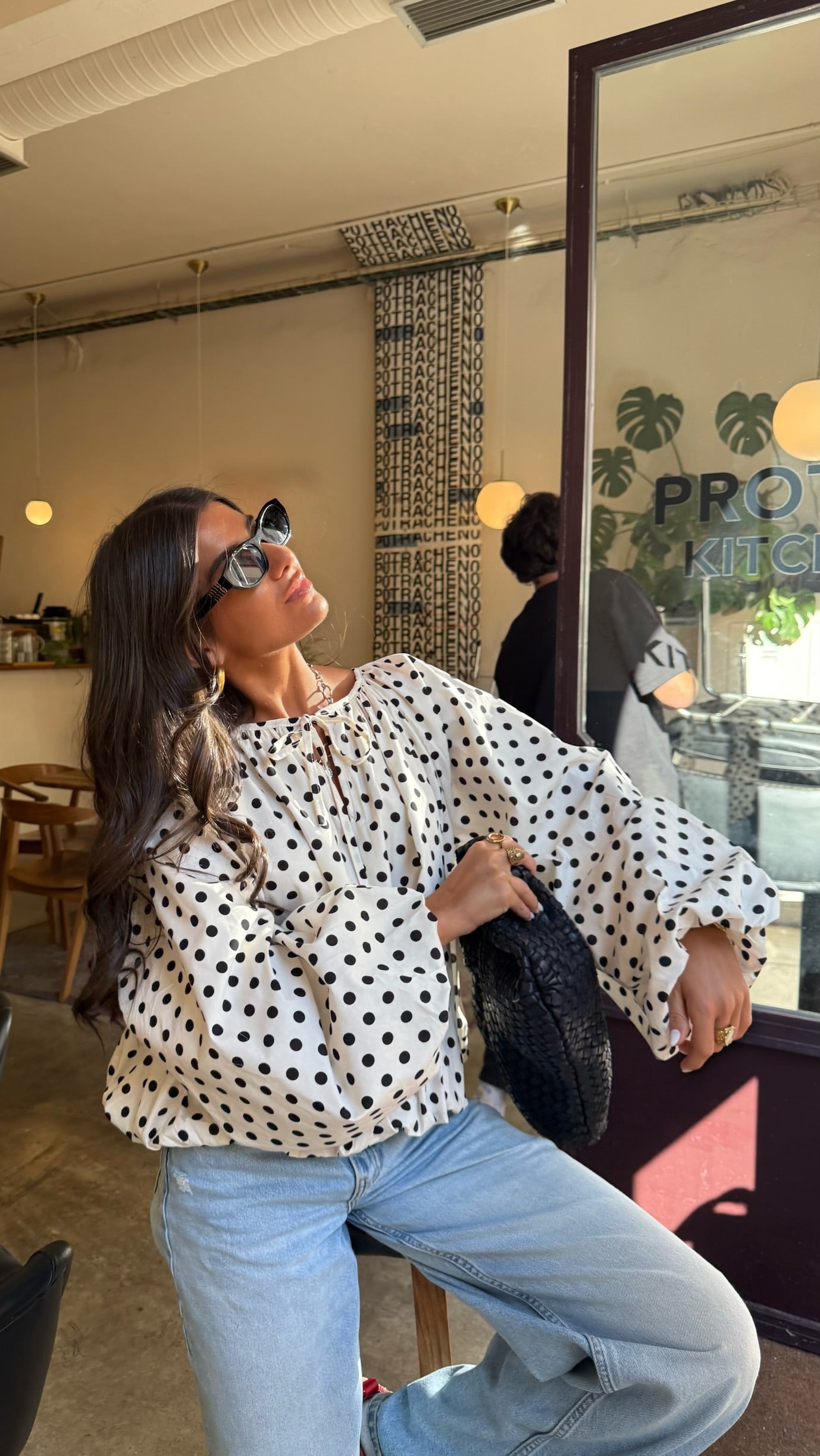 Polka Dot Balloon Blouse in White