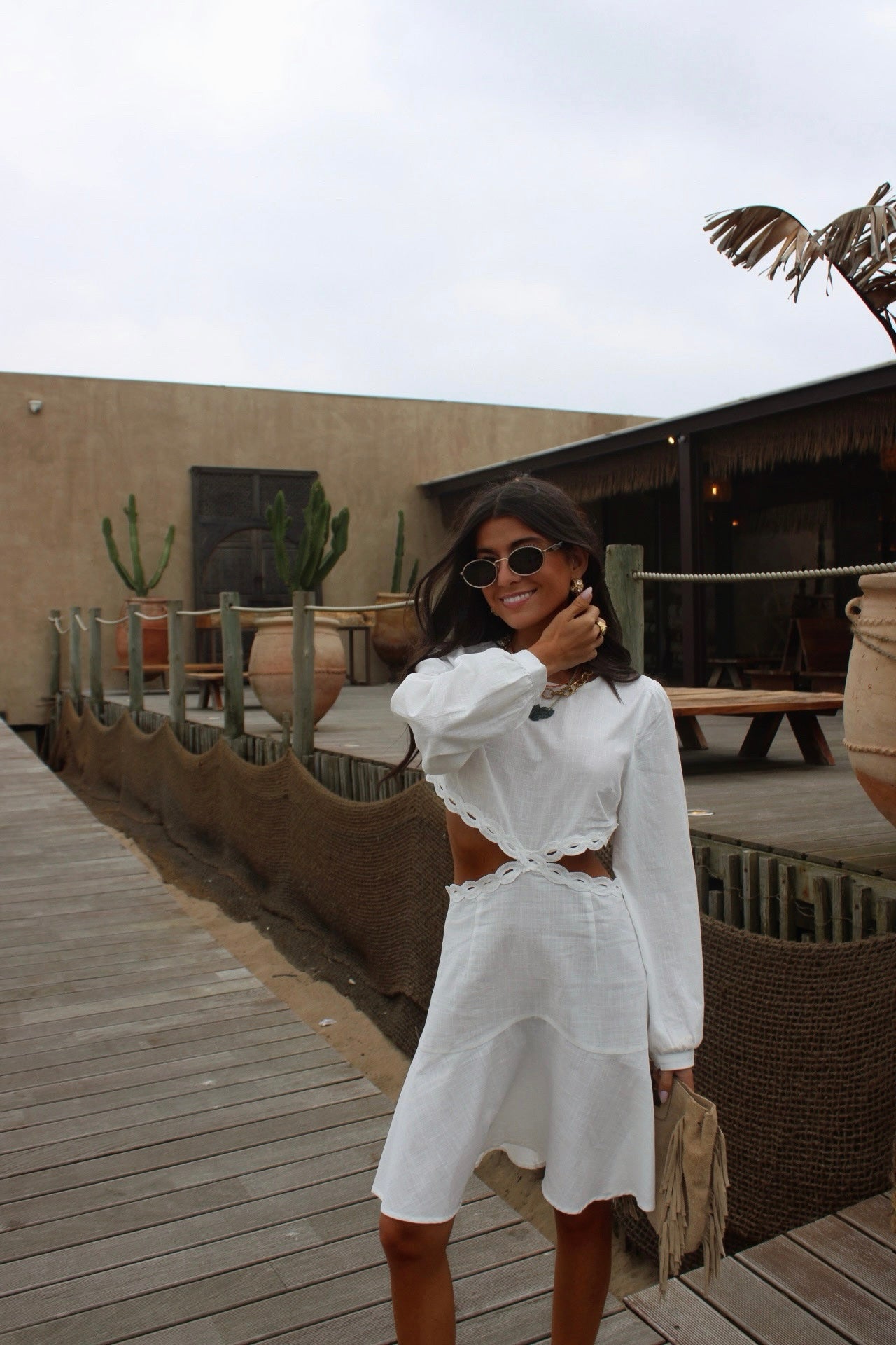 Cut Out Dress In White