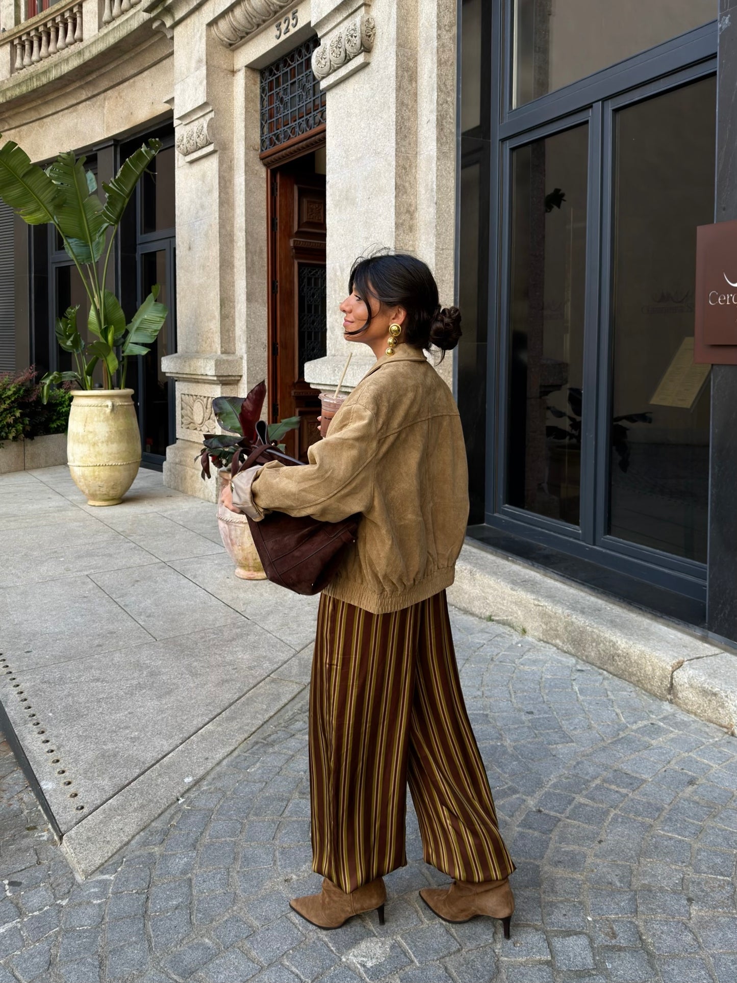 Mocha Stripe Balloon Satin Trousers
