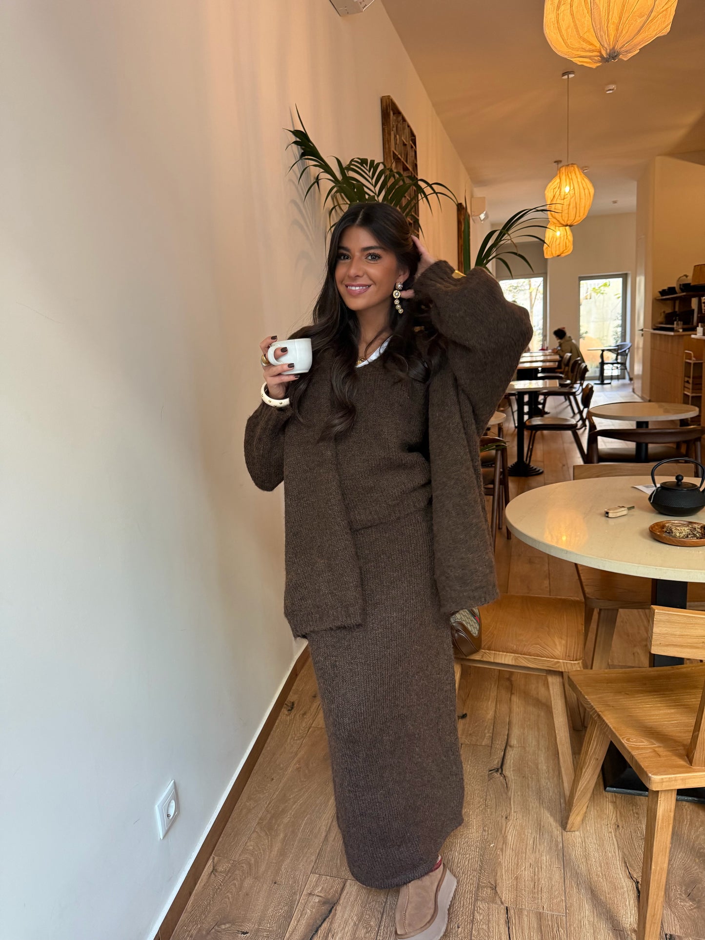 Brown Knit Three-Piece Set