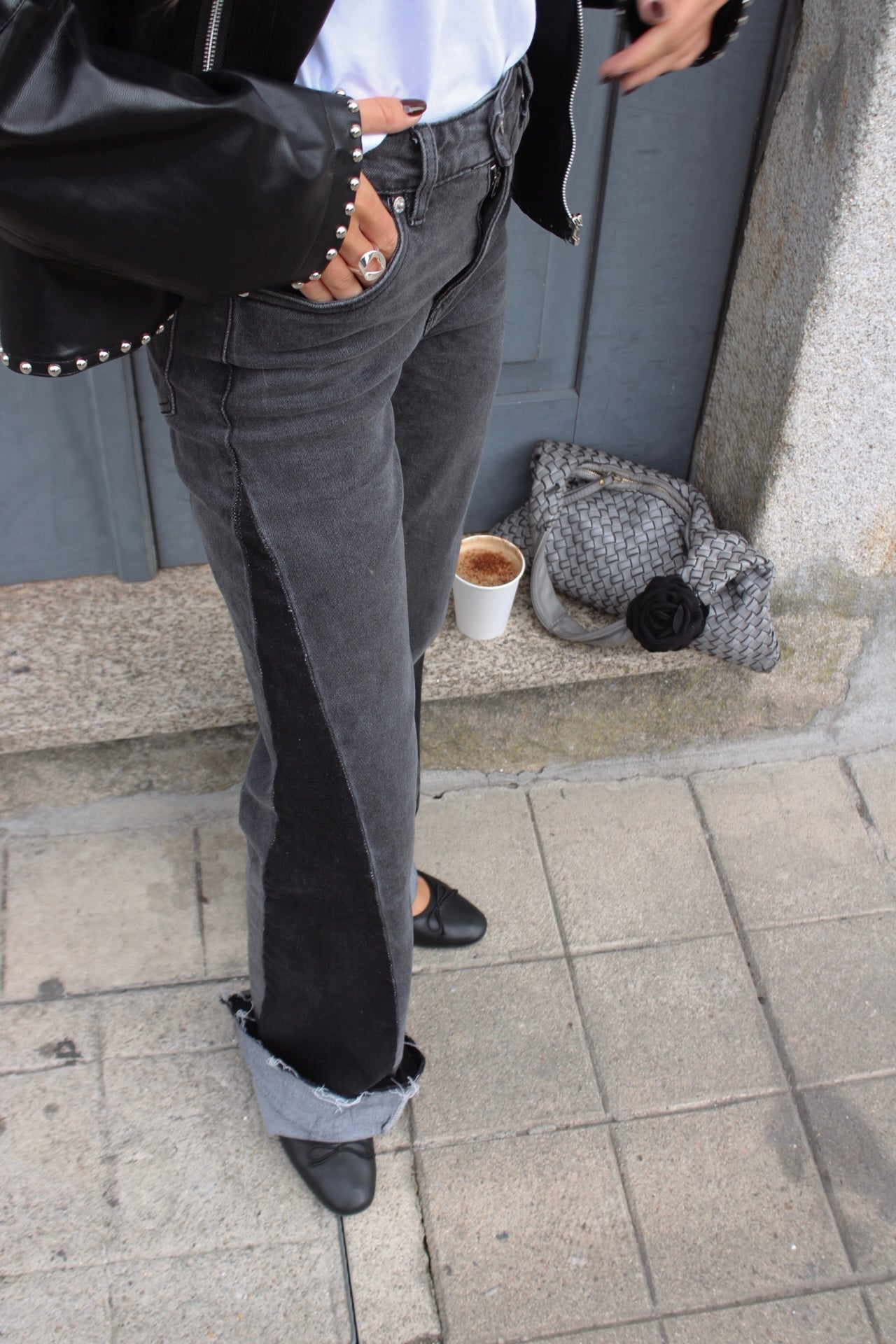 Dual Tone Black Washed Straight-Leg Jeans